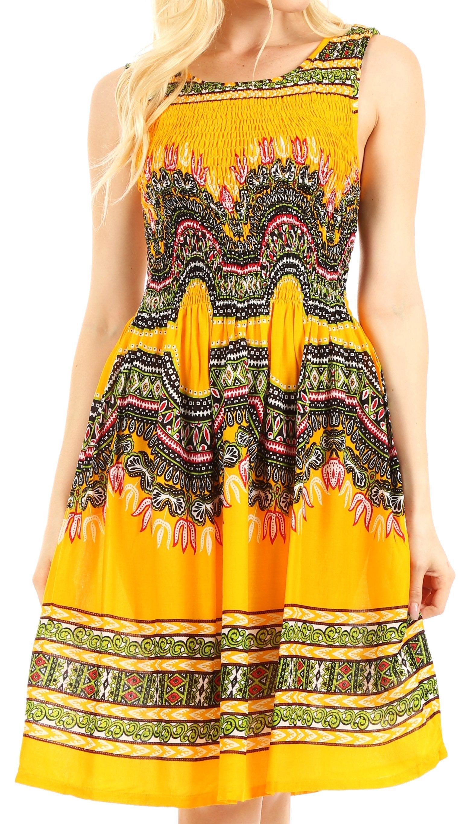 Sakkas - Darcia Cocktail Elastic Stretchy Dashiki Print Dress