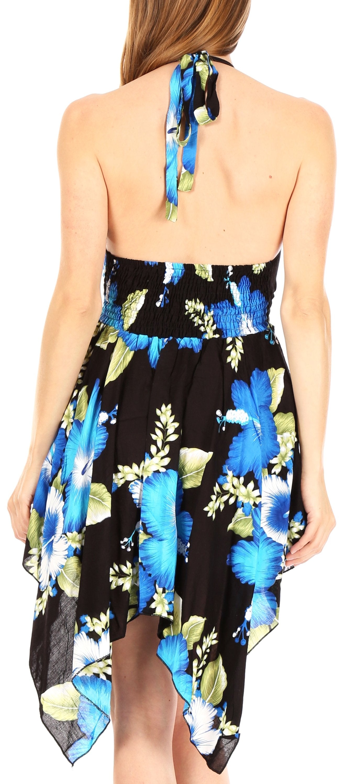 Sakkas - Svana V-neck Spaghetti Strap Floral Print Dress