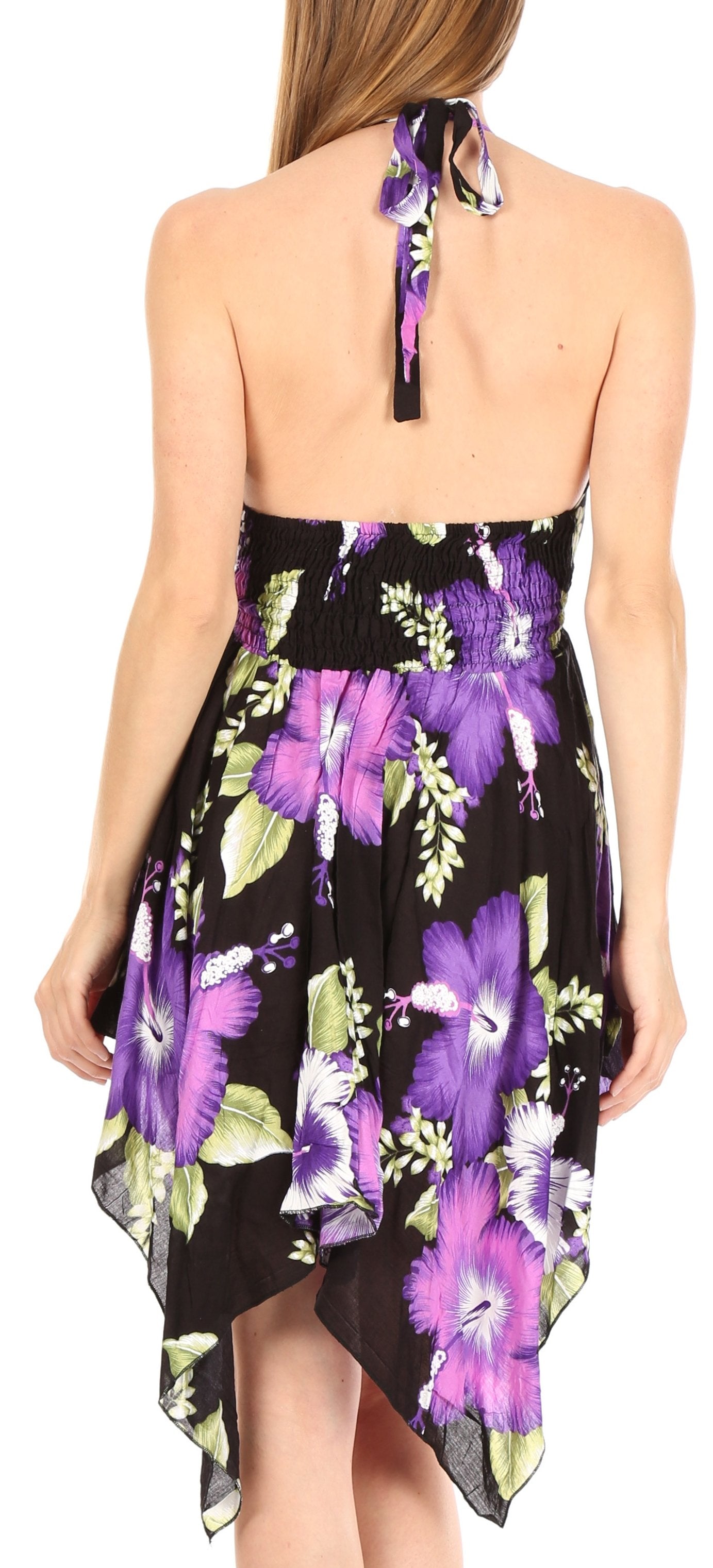 Sakkas - Svana V-neck Spaghetti Strap Floral Print Dress