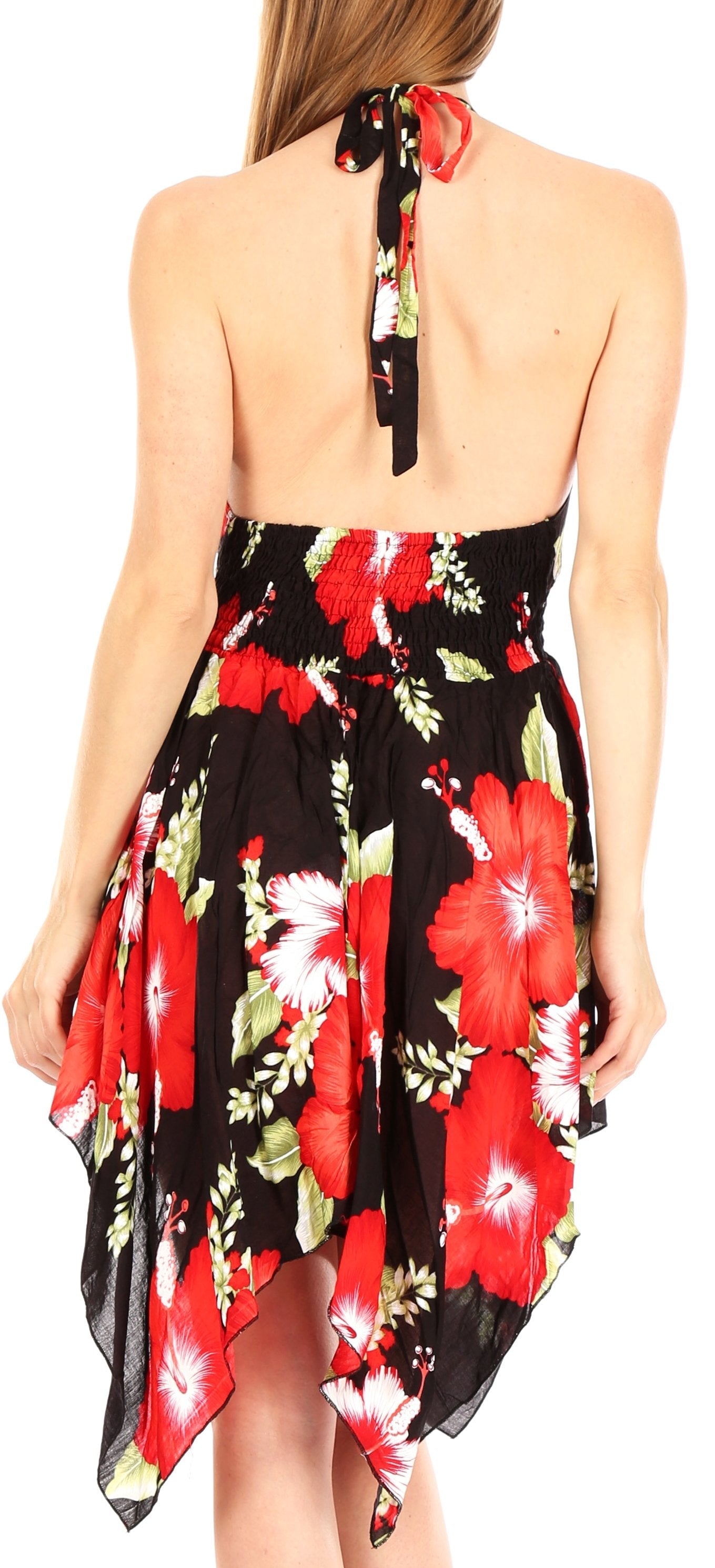 Sakkas - Svana V-neck Spaghetti Strap Floral Print Dress