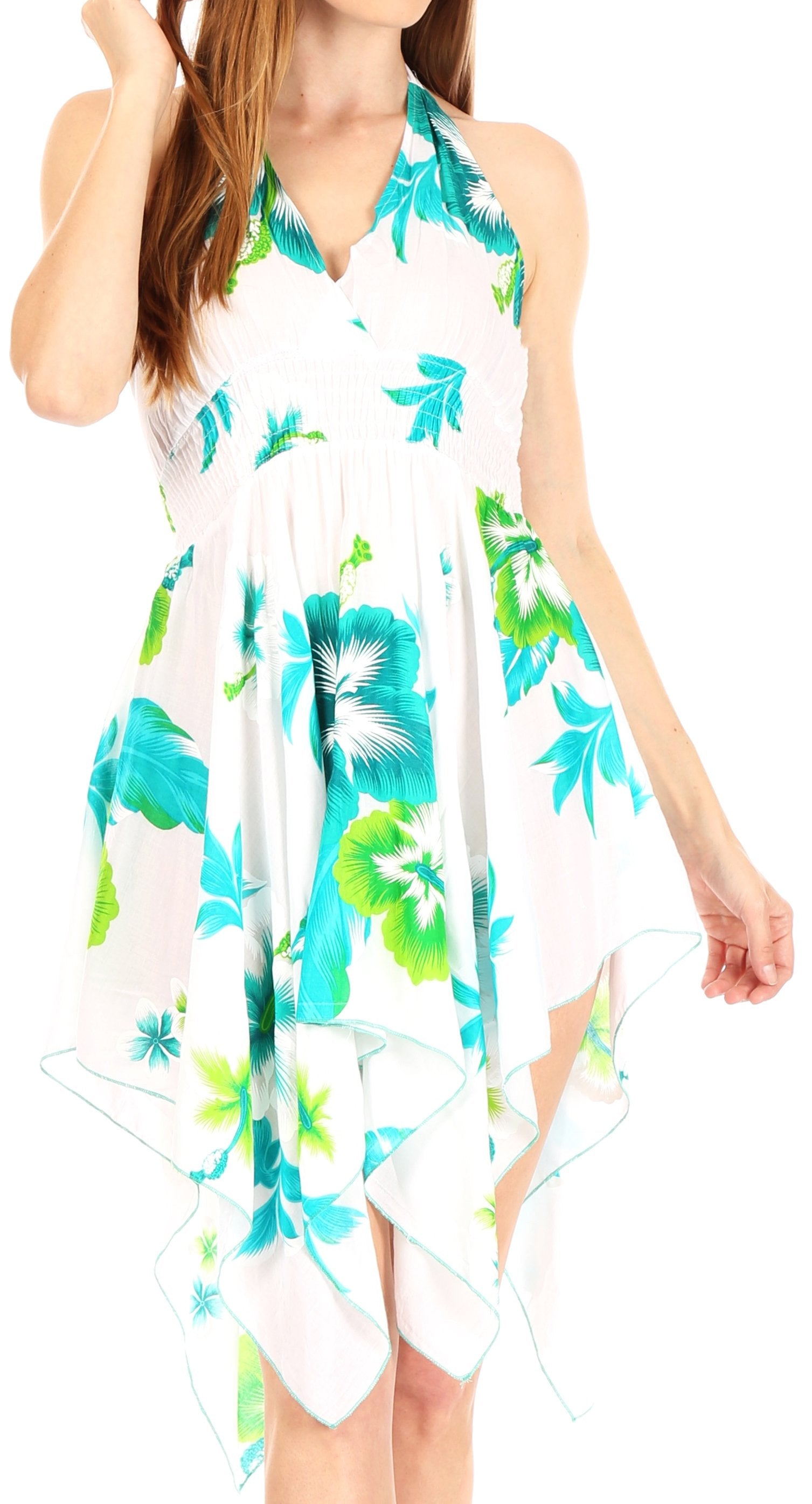 Sakkas - Svana V-neck Spaghetti Strap Floral Print Dress
