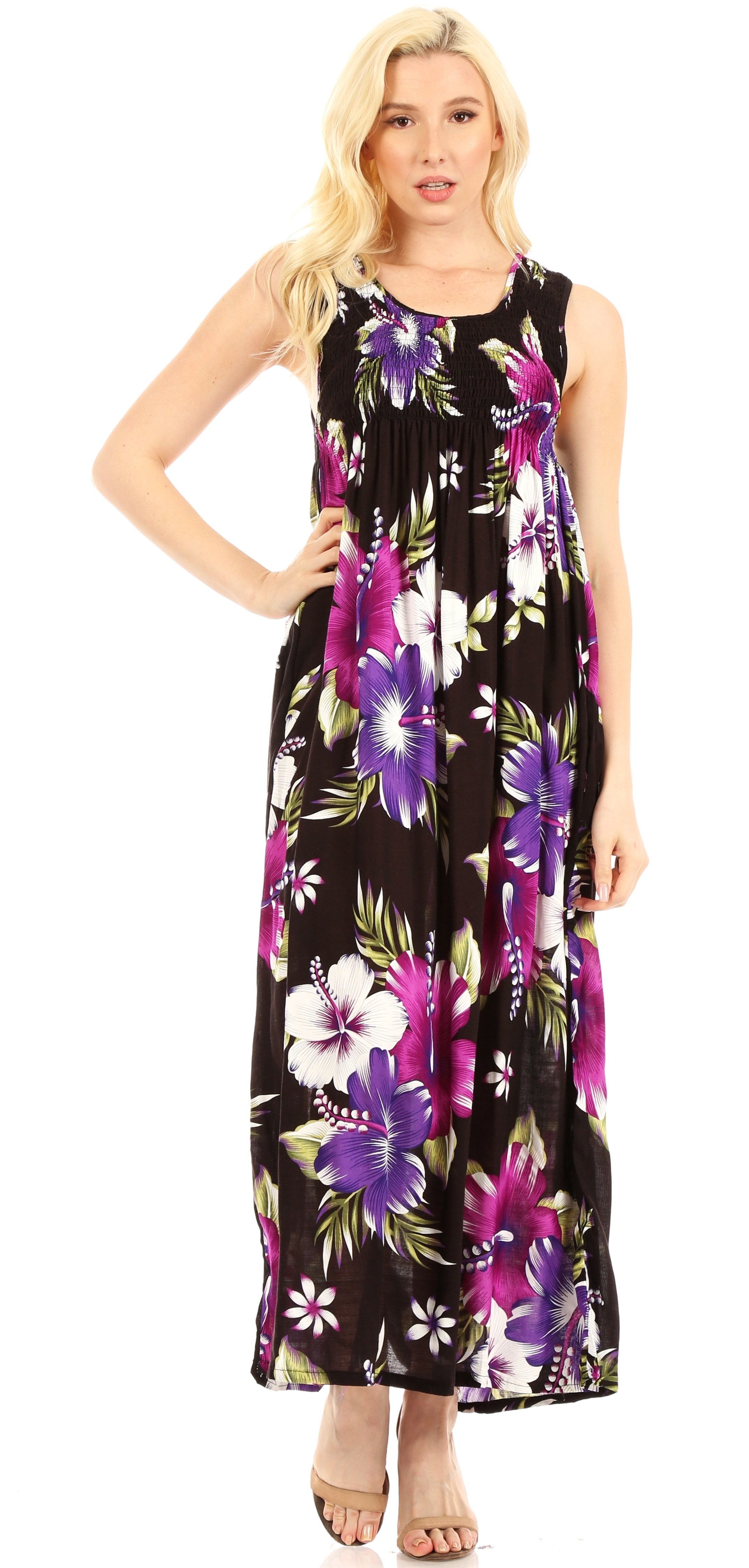 Sakkas - Iyabo Sleeveless Casual Floral Print Dress
