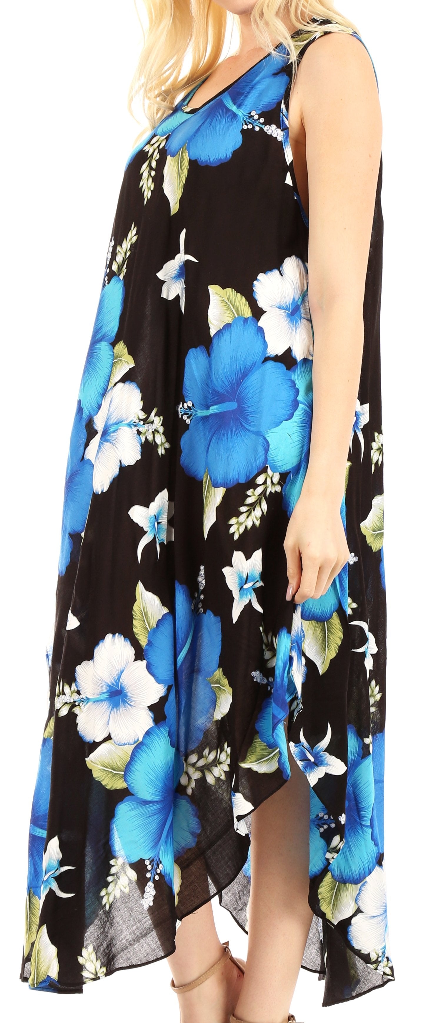 Sakkas - Aba Floral Print Sleeveless Loose Dress
