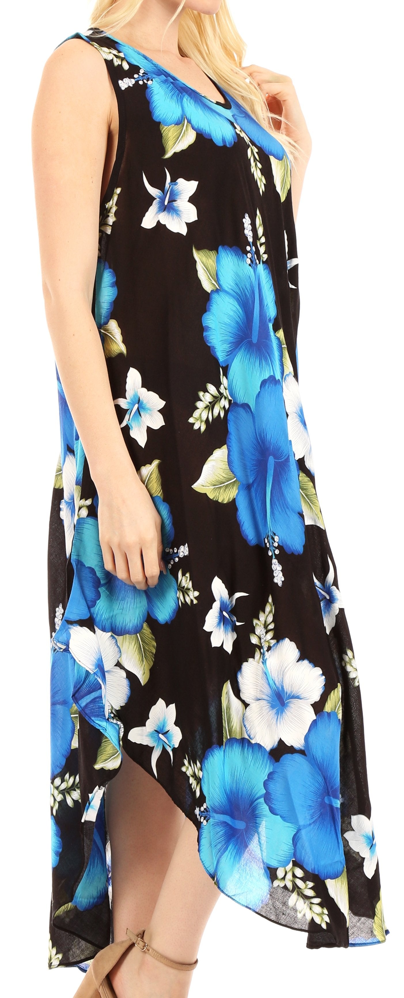 Sakkas - Aba Floral Print Sleeveless Loose Dress