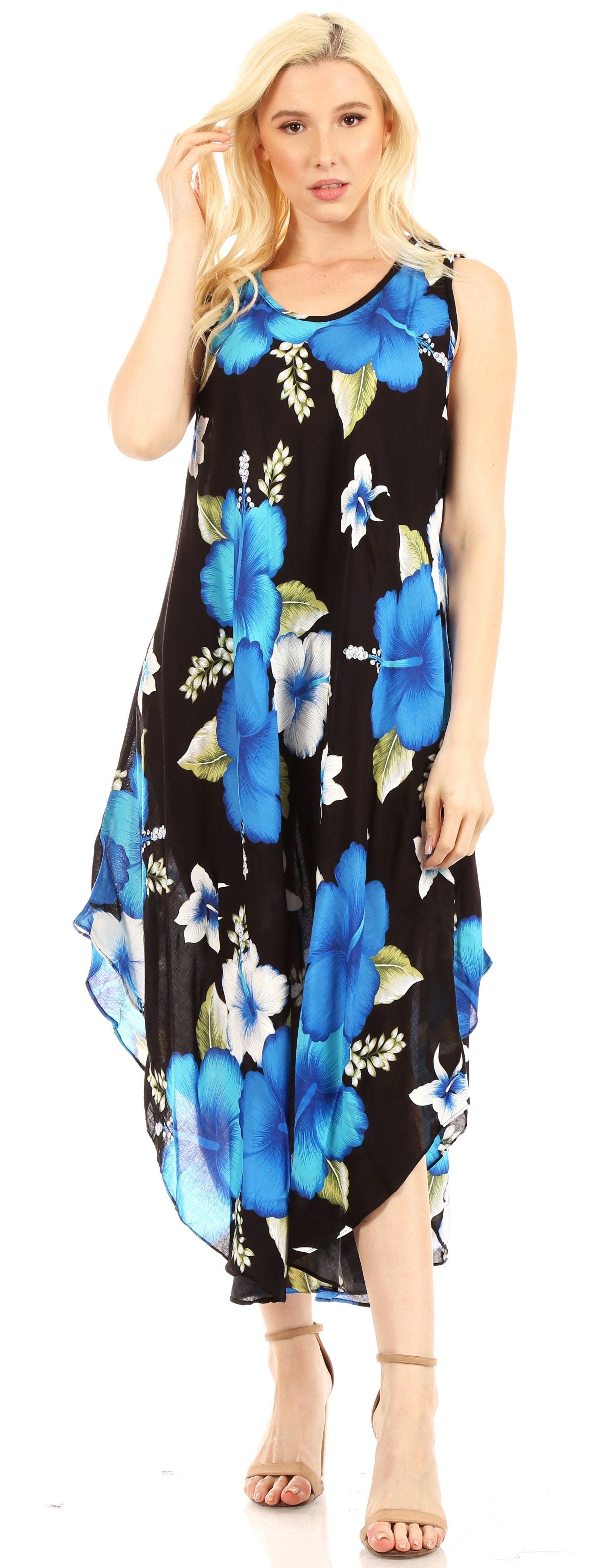 Sakkas - Aba Floral Print Sleeveless Loose Dress