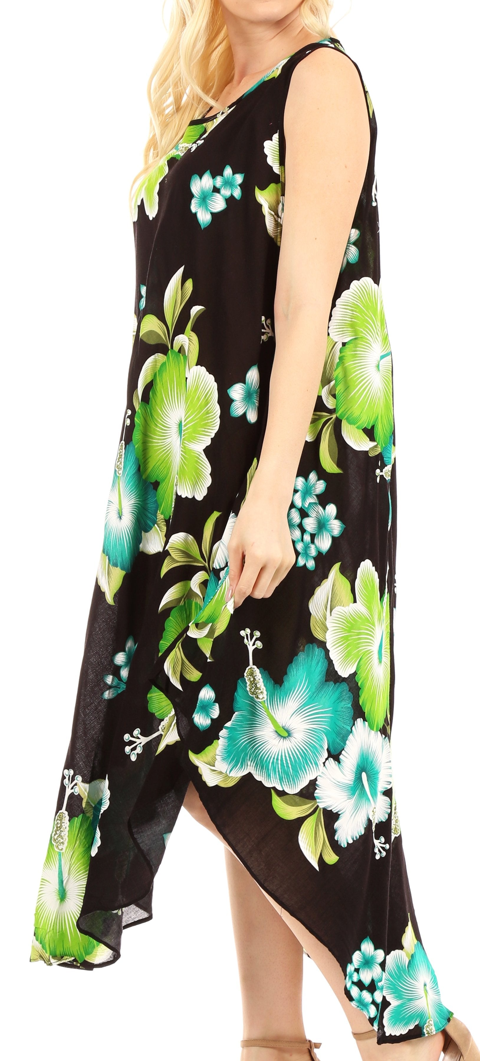 Sakkas - Aba Floral Print Sleeveless Loose Dress