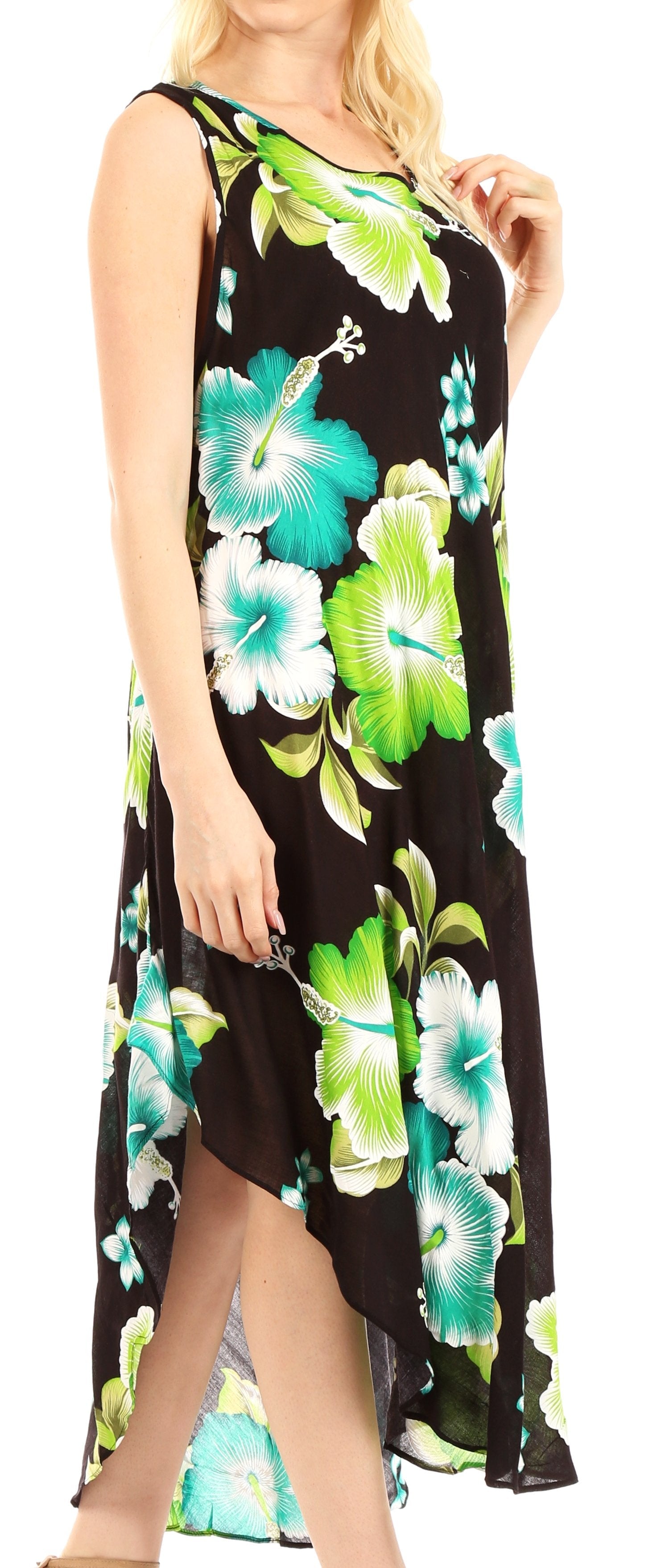 Sakkas - Aba Floral Print Sleeveless Loose Dress