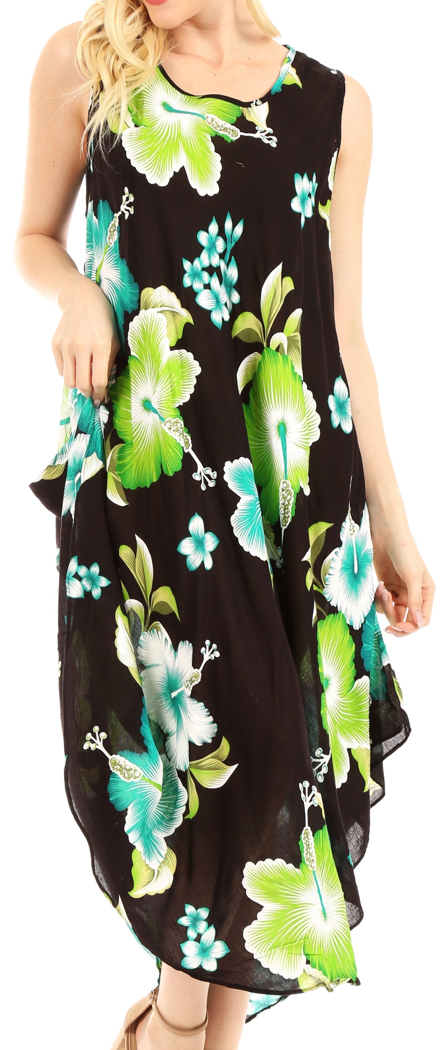 Sakkas - Aba Floral Print Sleeveless Loose Dress