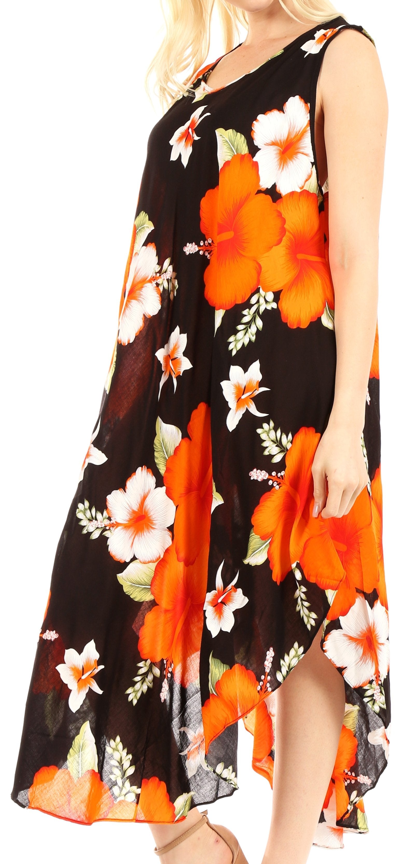 Sakkas - Aba Floral Print Sleeveless Loose Dress