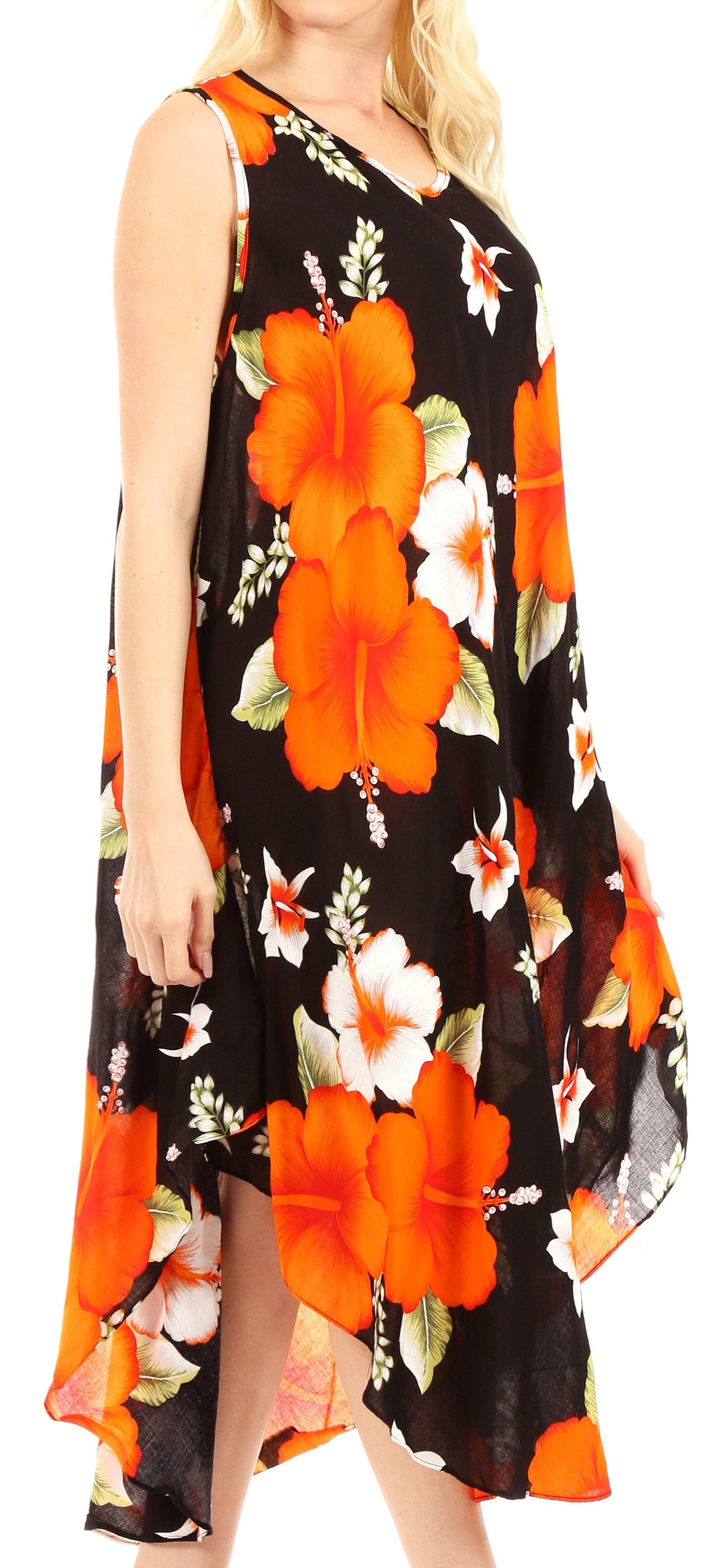 Sakkas - Aba Floral Print Sleeveless Loose Dress