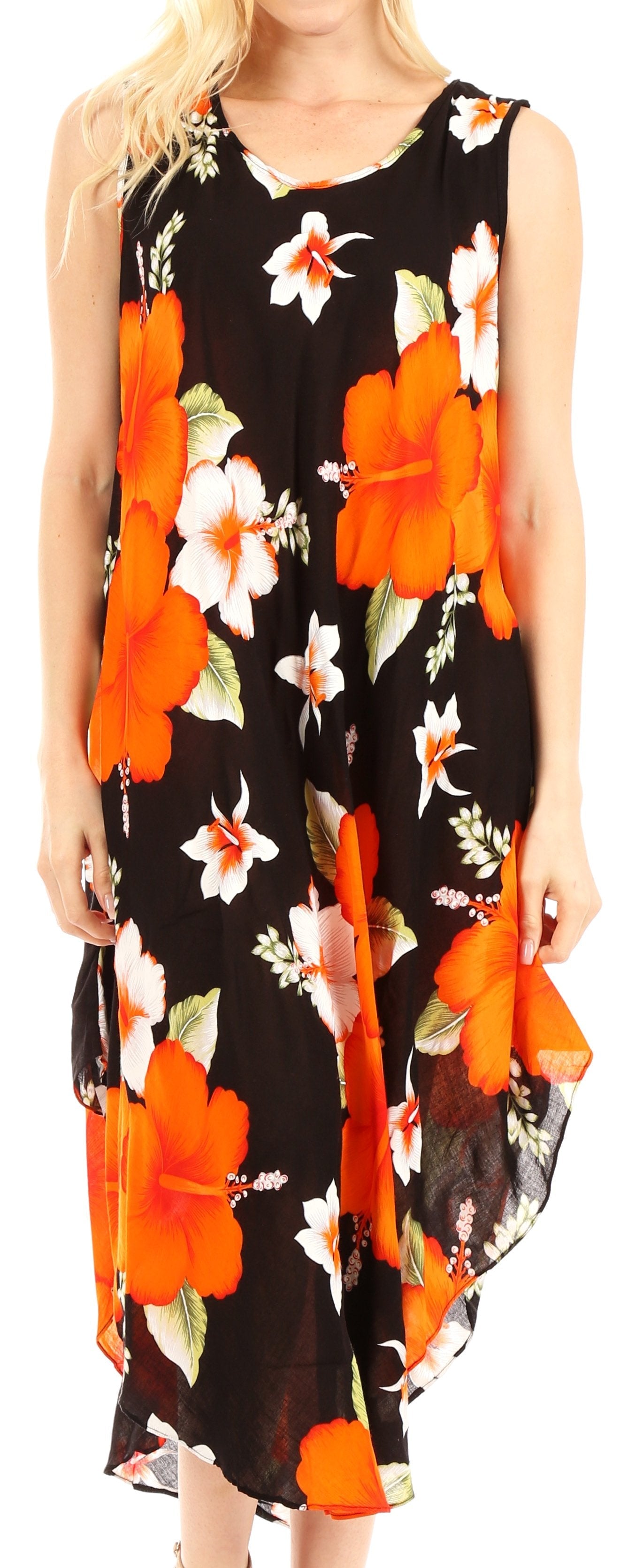 Sakkas - Aba Floral Print Sleeveless Loose Dress