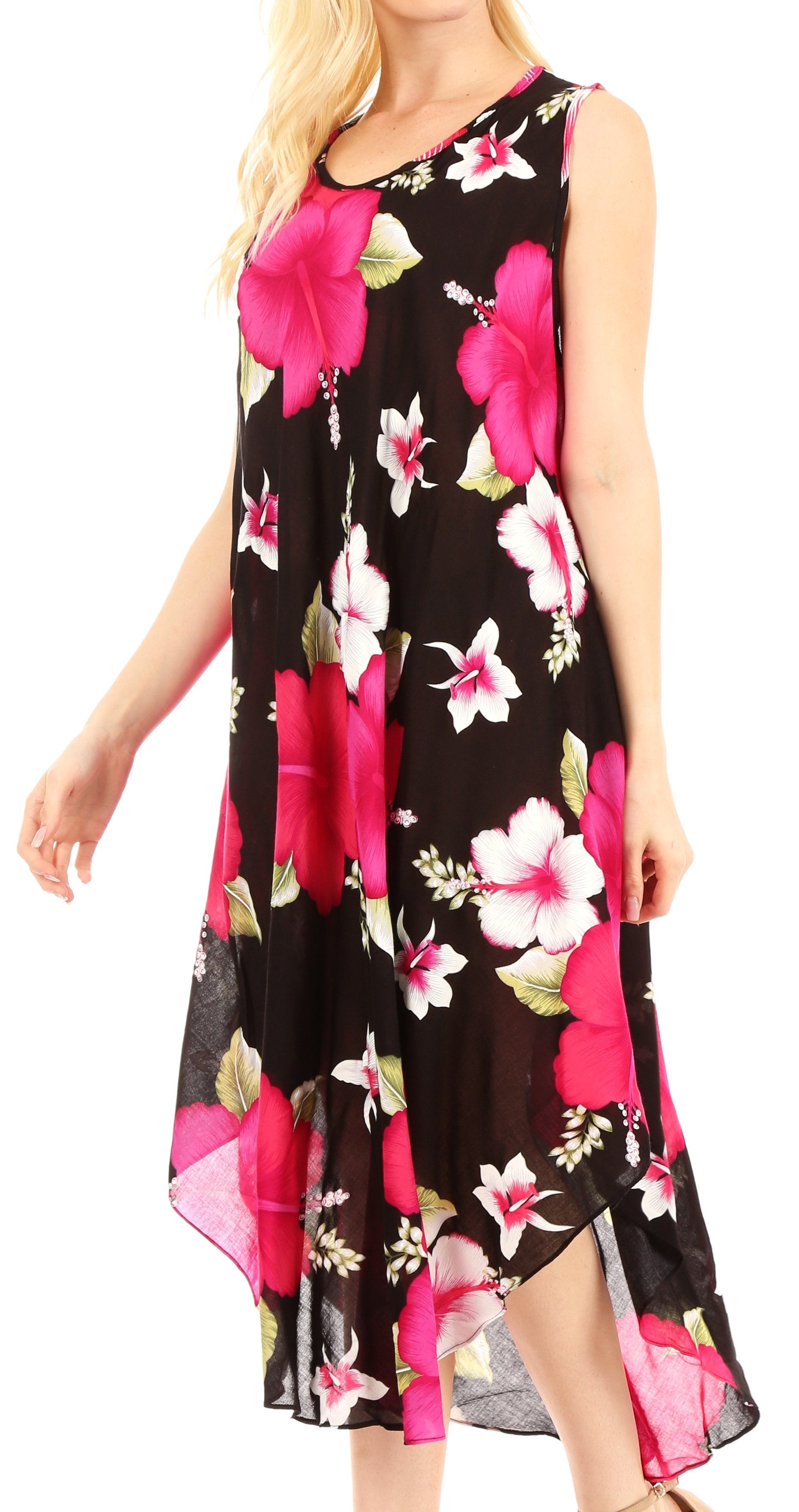 Sakkas - Aba Floral Print Sleeveless Loose Dress