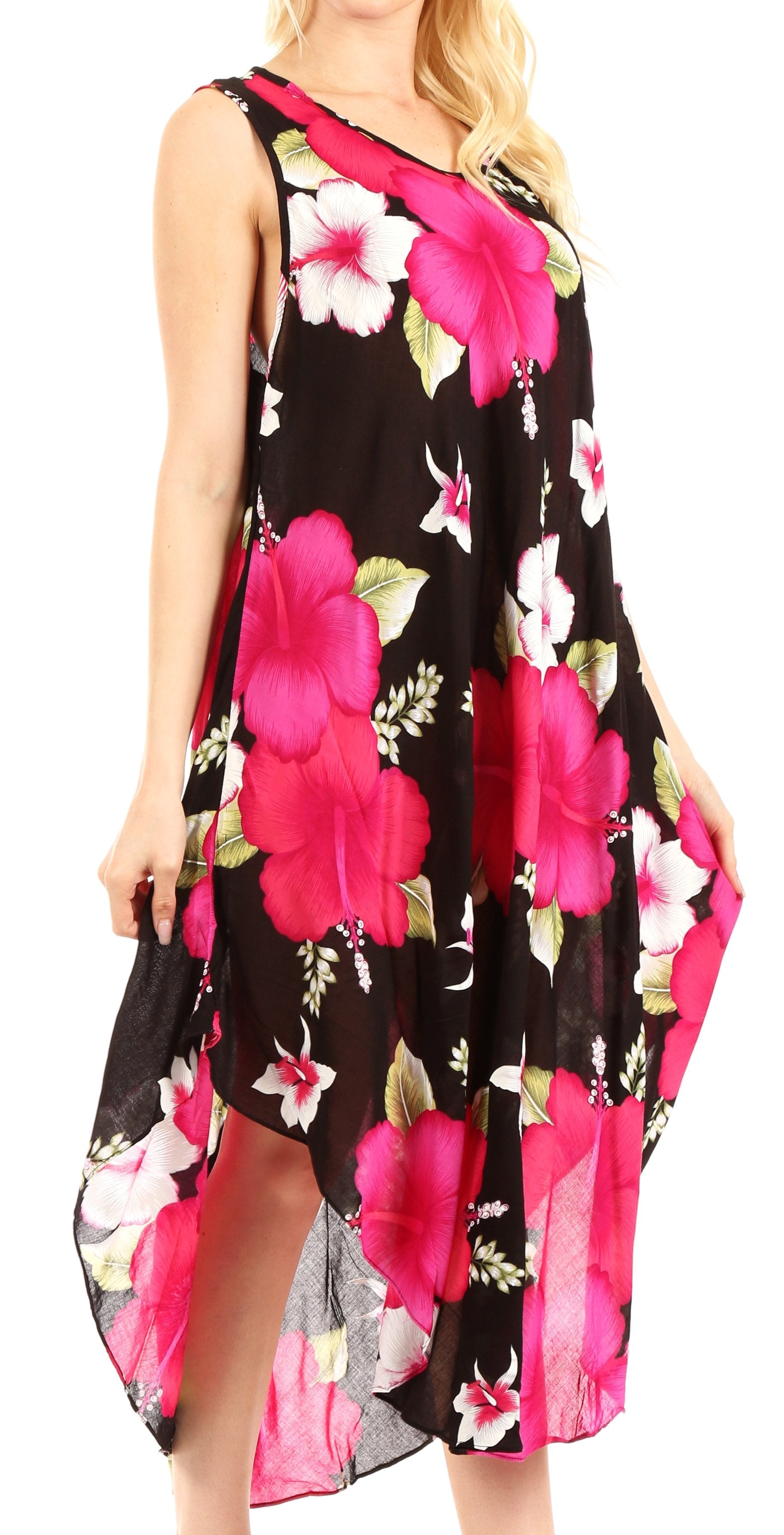 Sakkas - Aba Floral Print Sleeveless Loose Dress