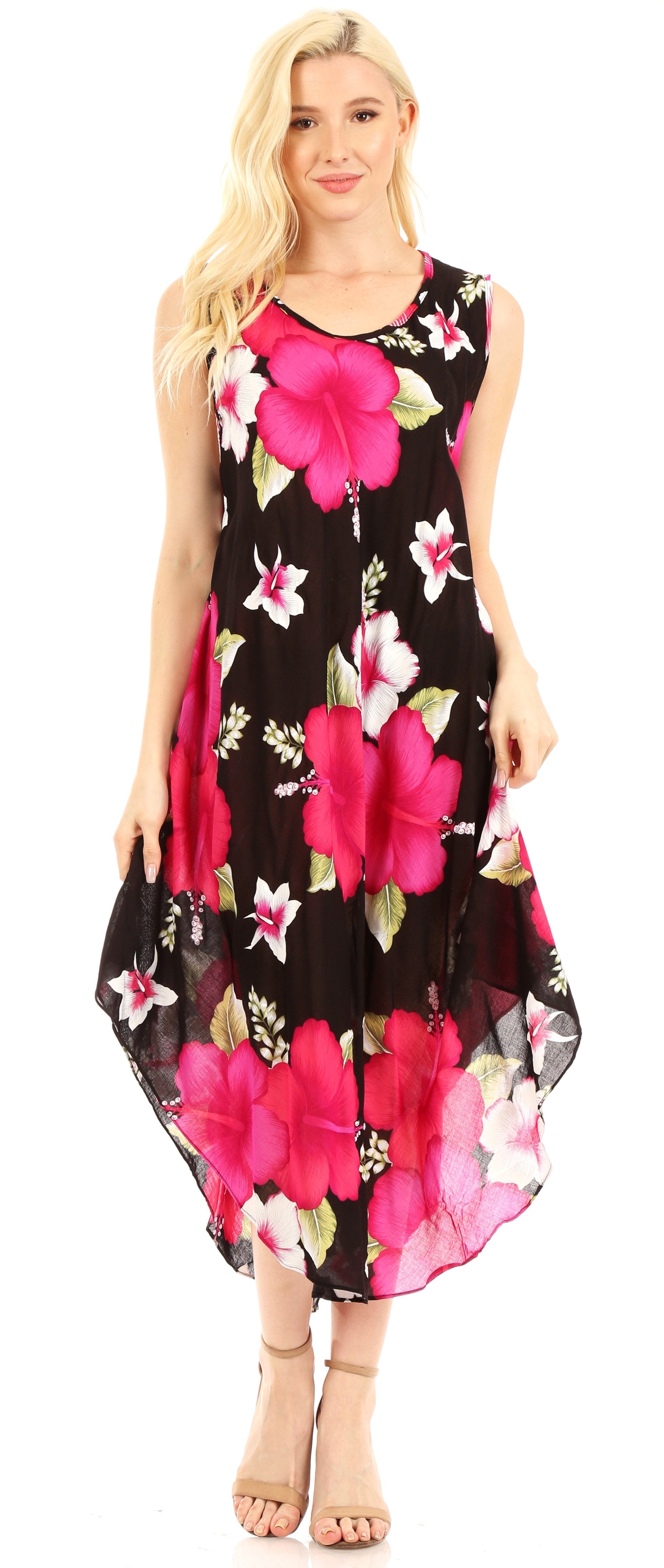 Sakkas - Aba Floral Print Sleeveless Loose Dress