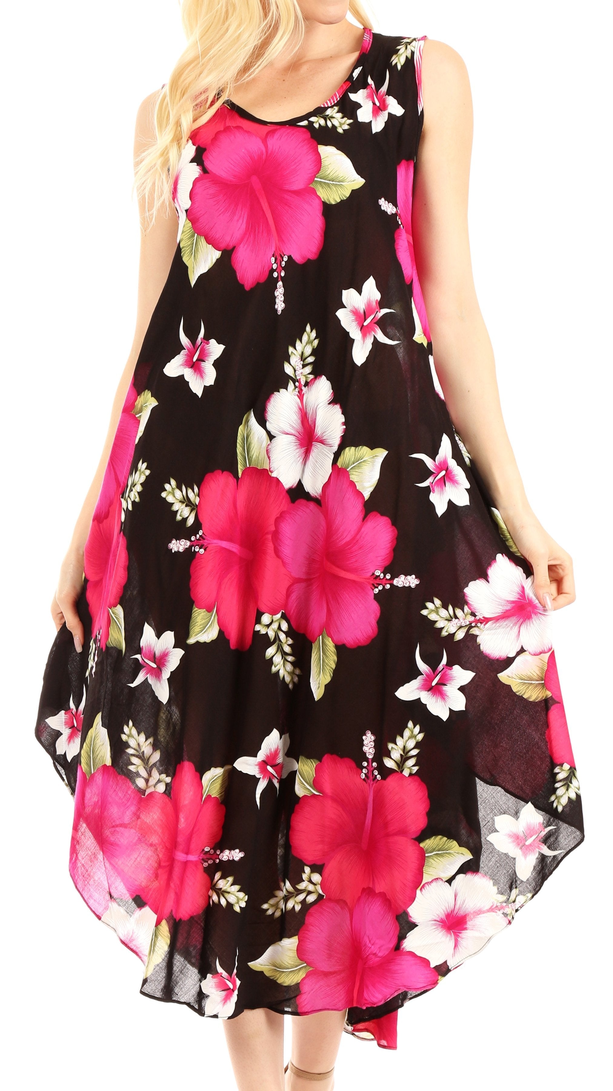 Sakkas - Aba Floral Print Sleeveless Loose Dress
