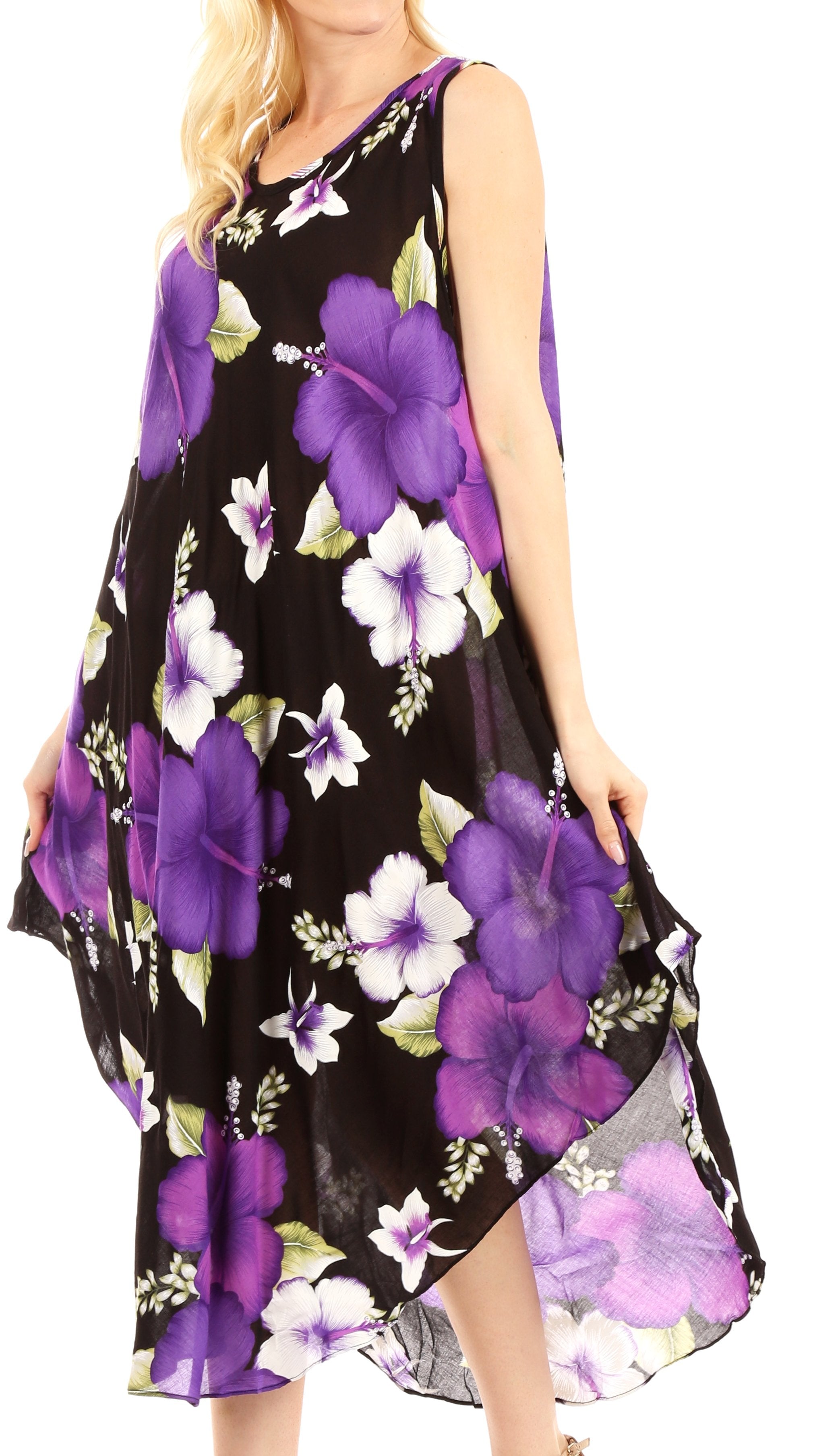 Sakkas - Aba Floral Print Sleeveless Loose Dress