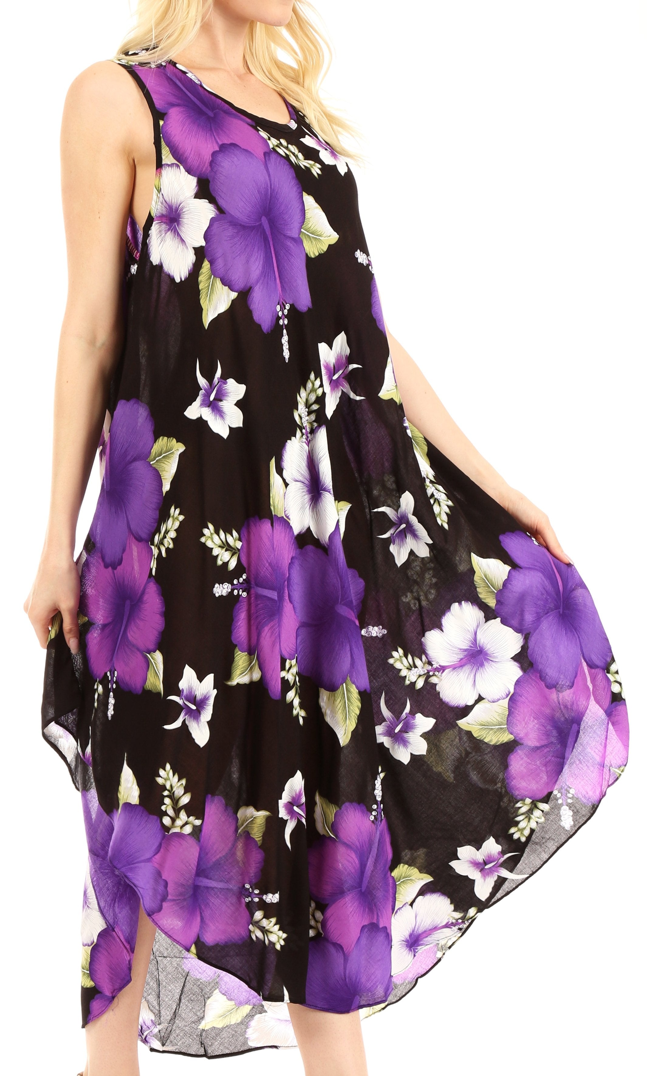 Sakkas - Aba Floral Print Sleeveless Loose Dress