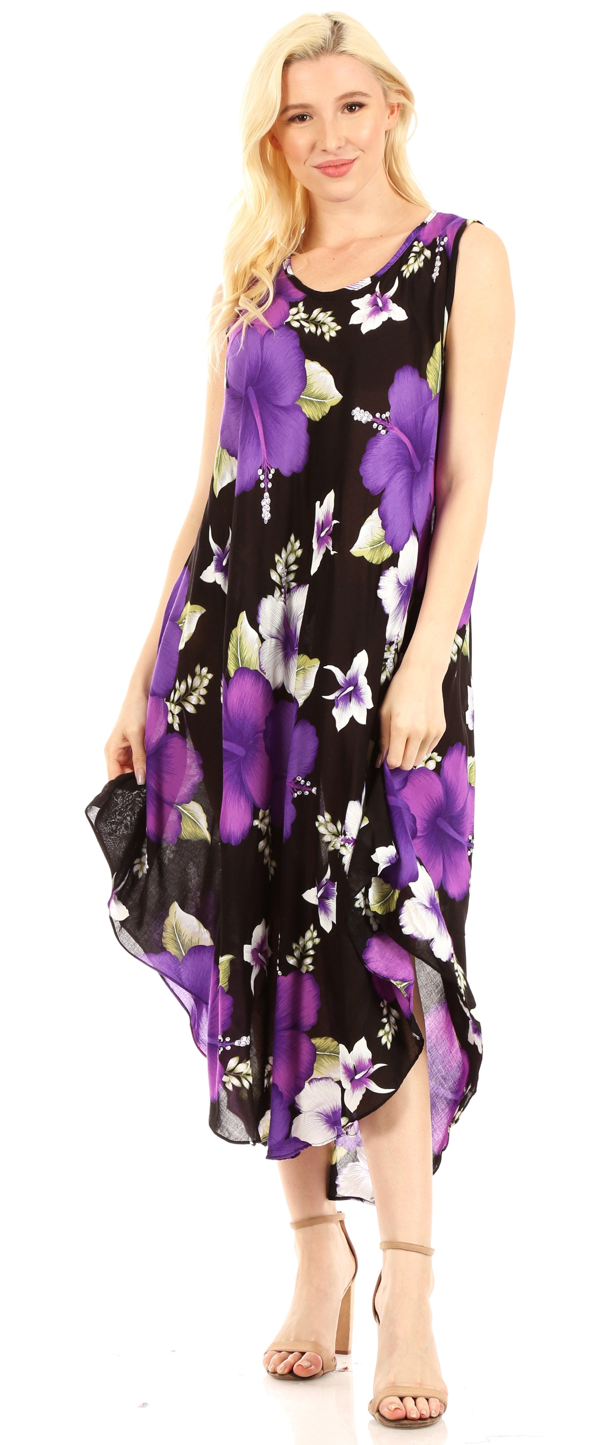 Sakkas - Aba Floral Print Sleeveless Loose Dress