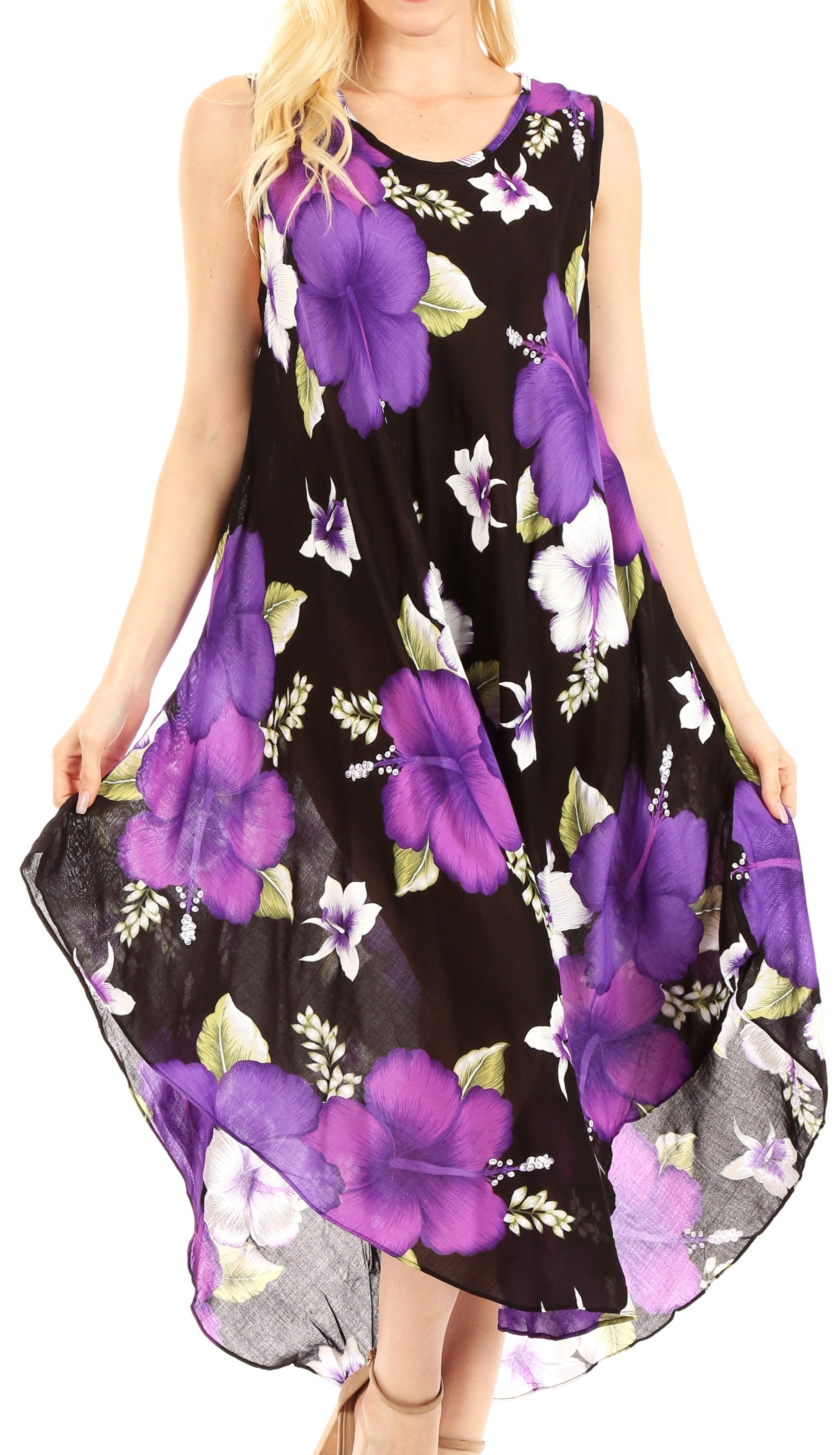 Sakkas - Aba Floral Print Sleeveless Loose Dress