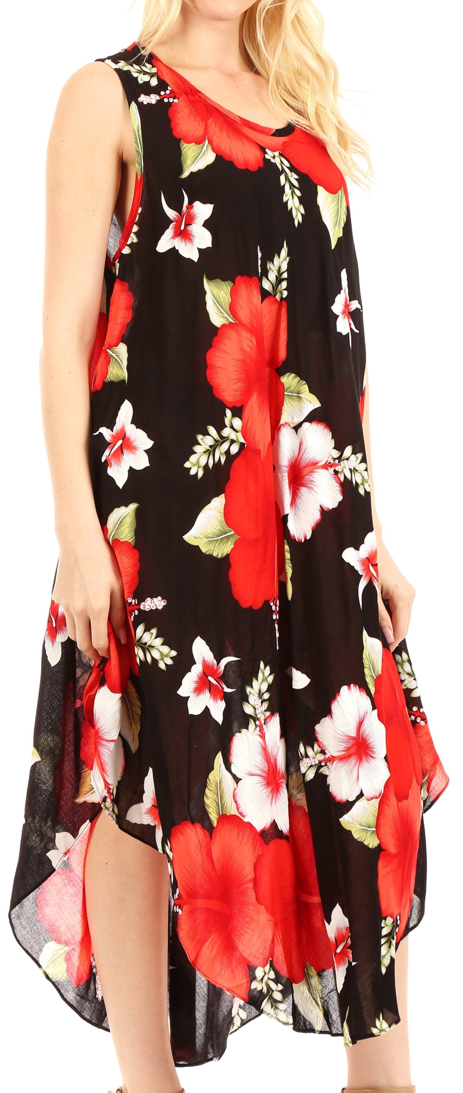 Sakkas - Aba Floral Print Sleeveless Loose Dress