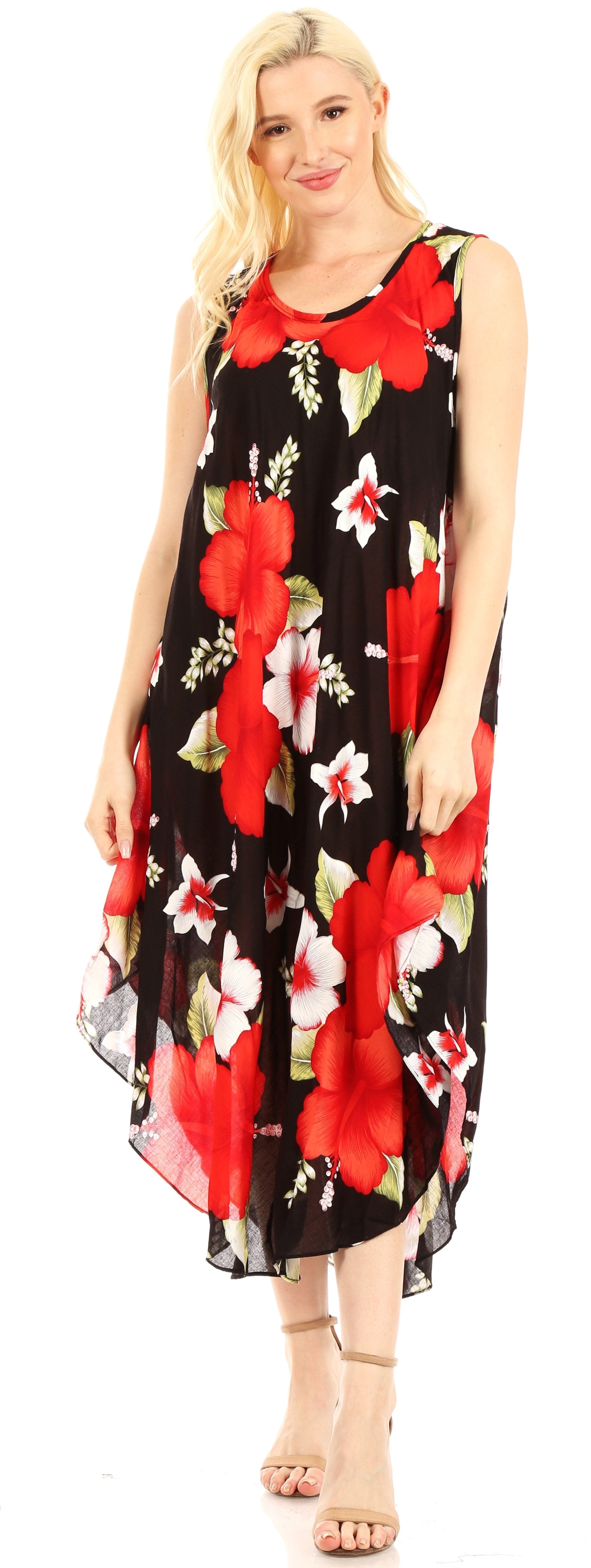 Sakkas - Aba Floral Print Sleeveless Loose Dress