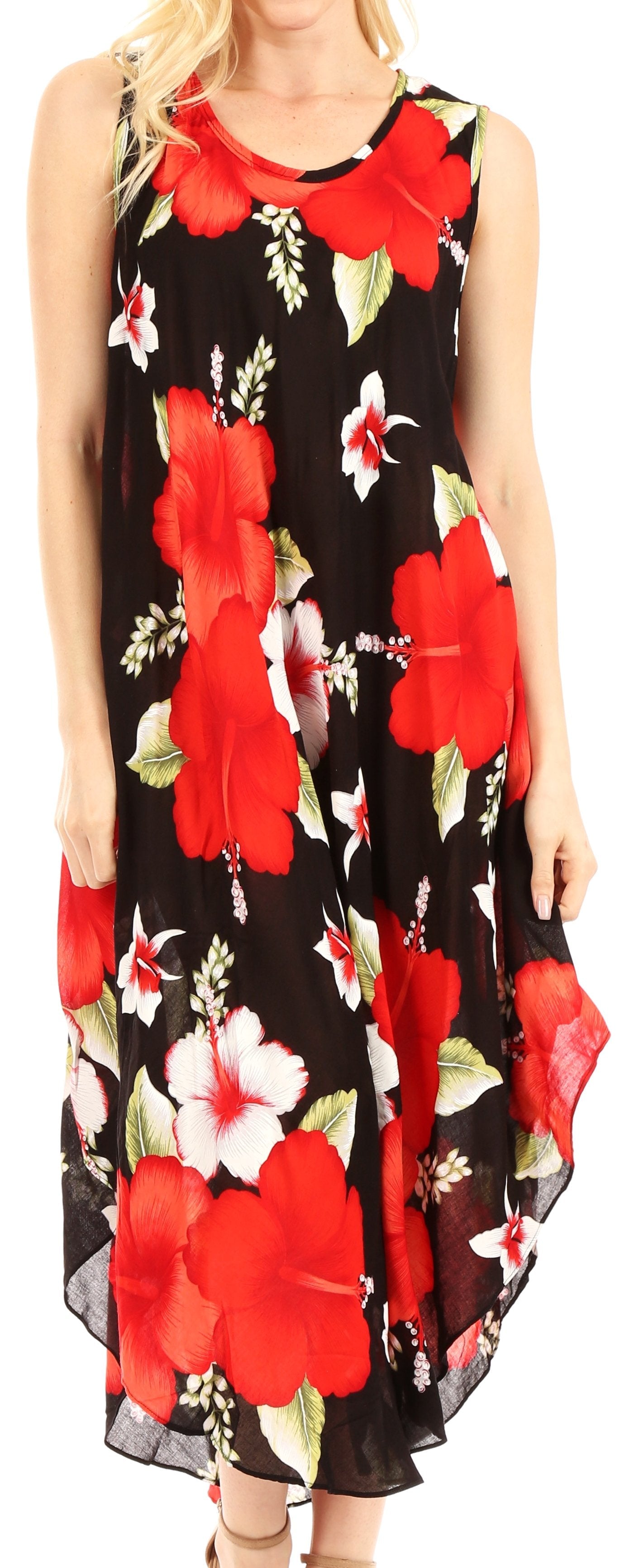 Sakkas - Aba Floral Print Sleeveless Loose Dress