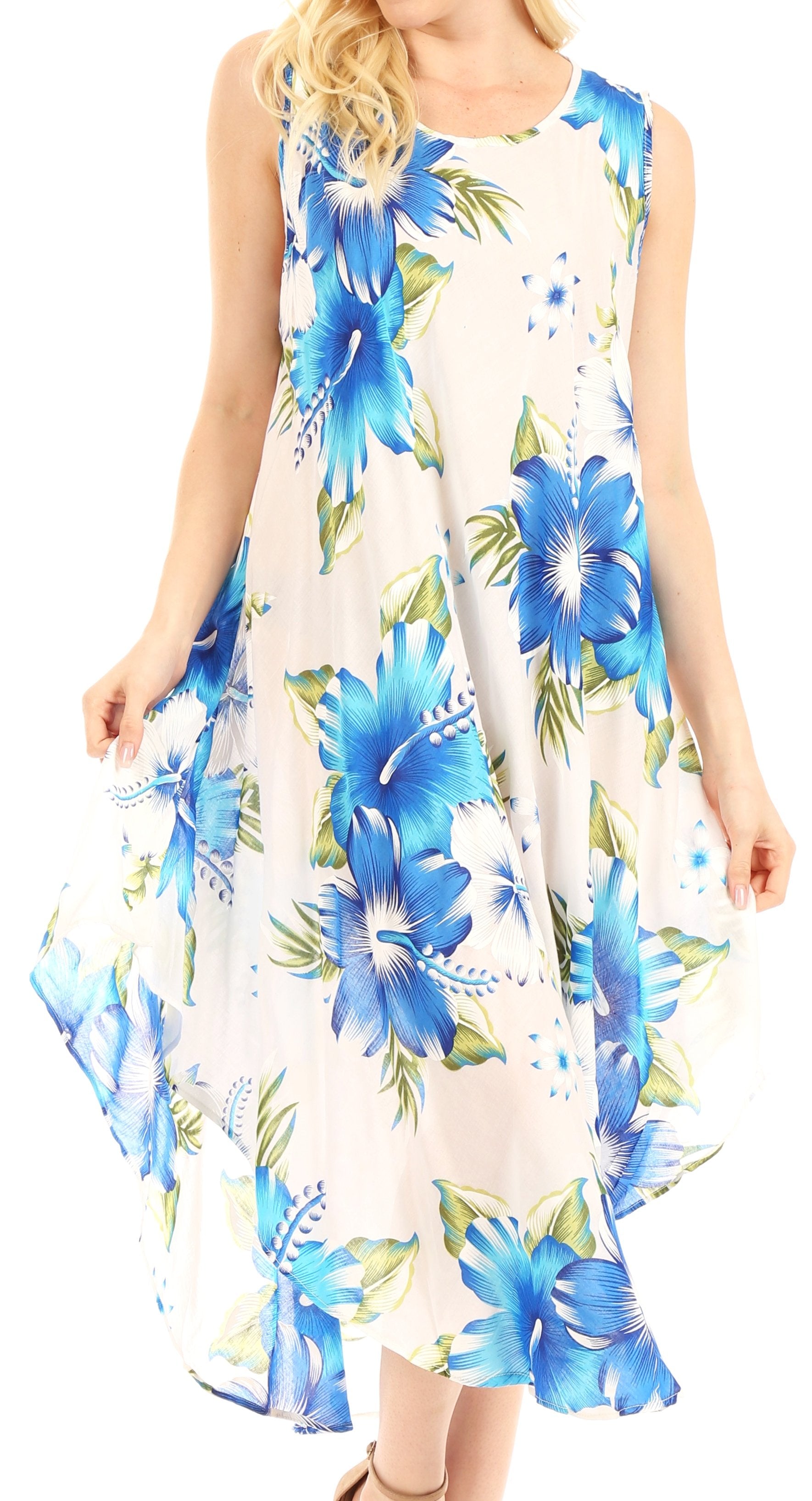 Sakkas - Aba Floral Print Sleeveless Loose Dress