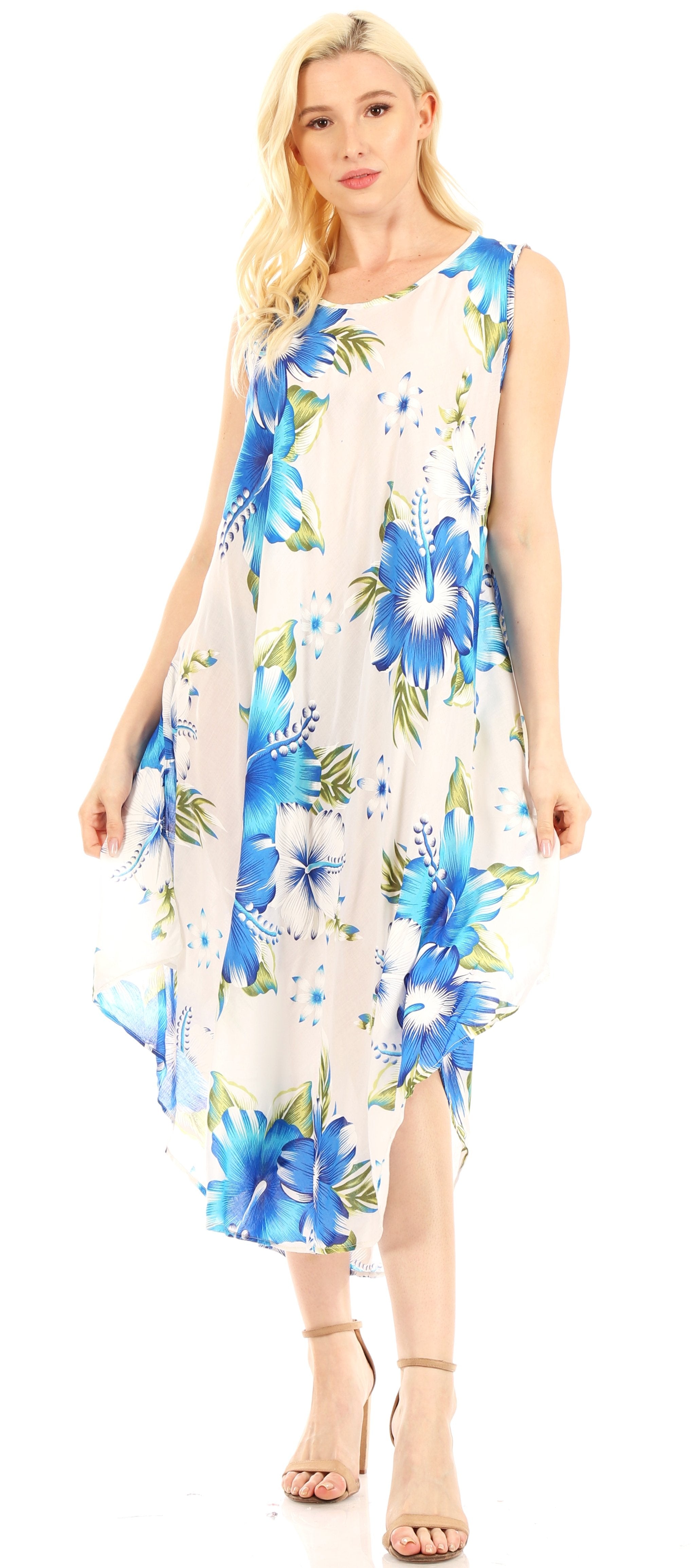 Sakkas - Aba Floral Print Sleeveless Loose Dress