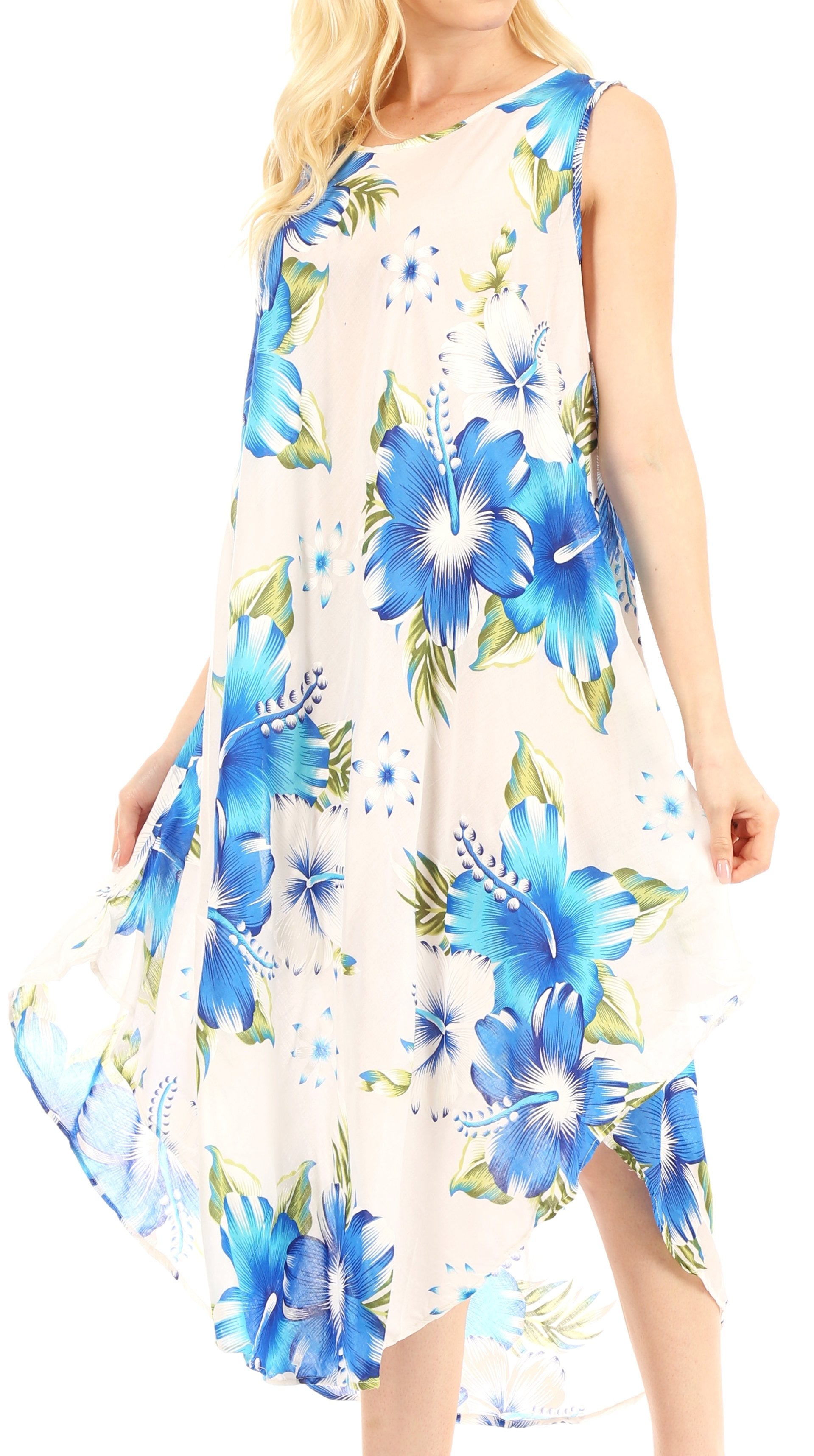 Sakkas - Aba Floral Print Sleeveless Loose Dress