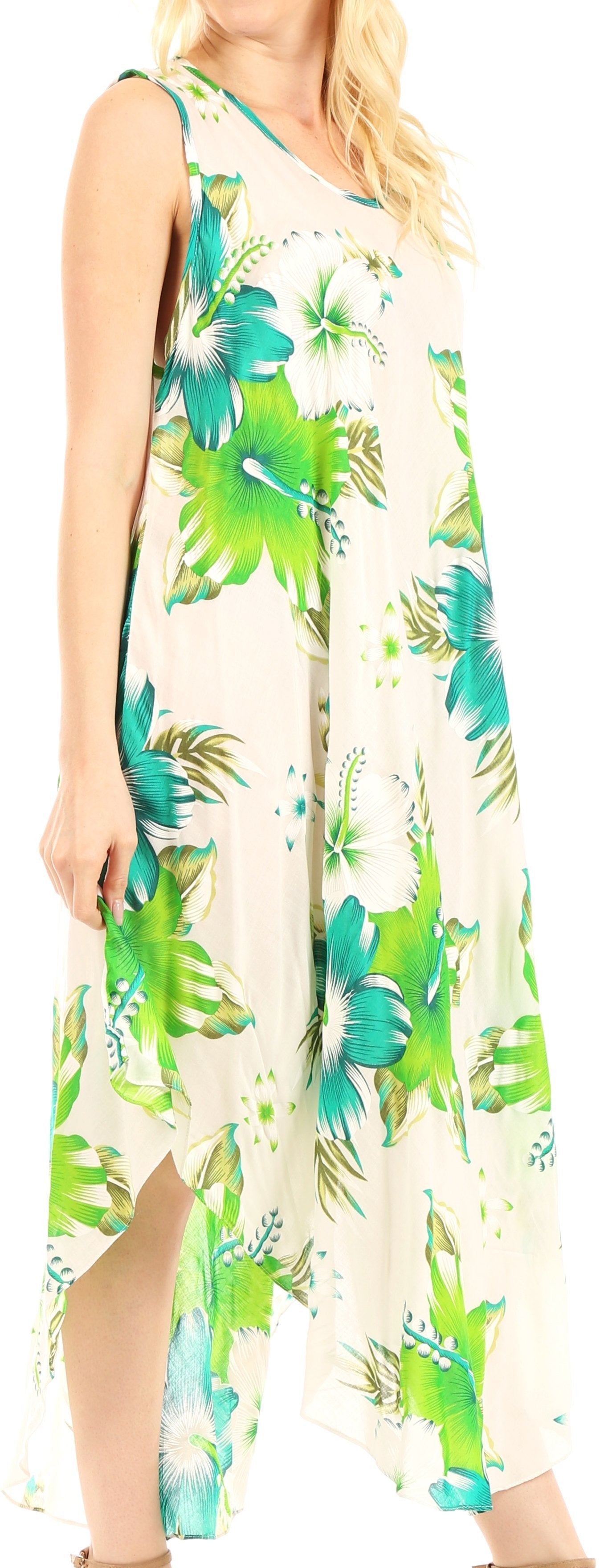 Sakkas - Aba Floral Print Sleeveless Loose Dress