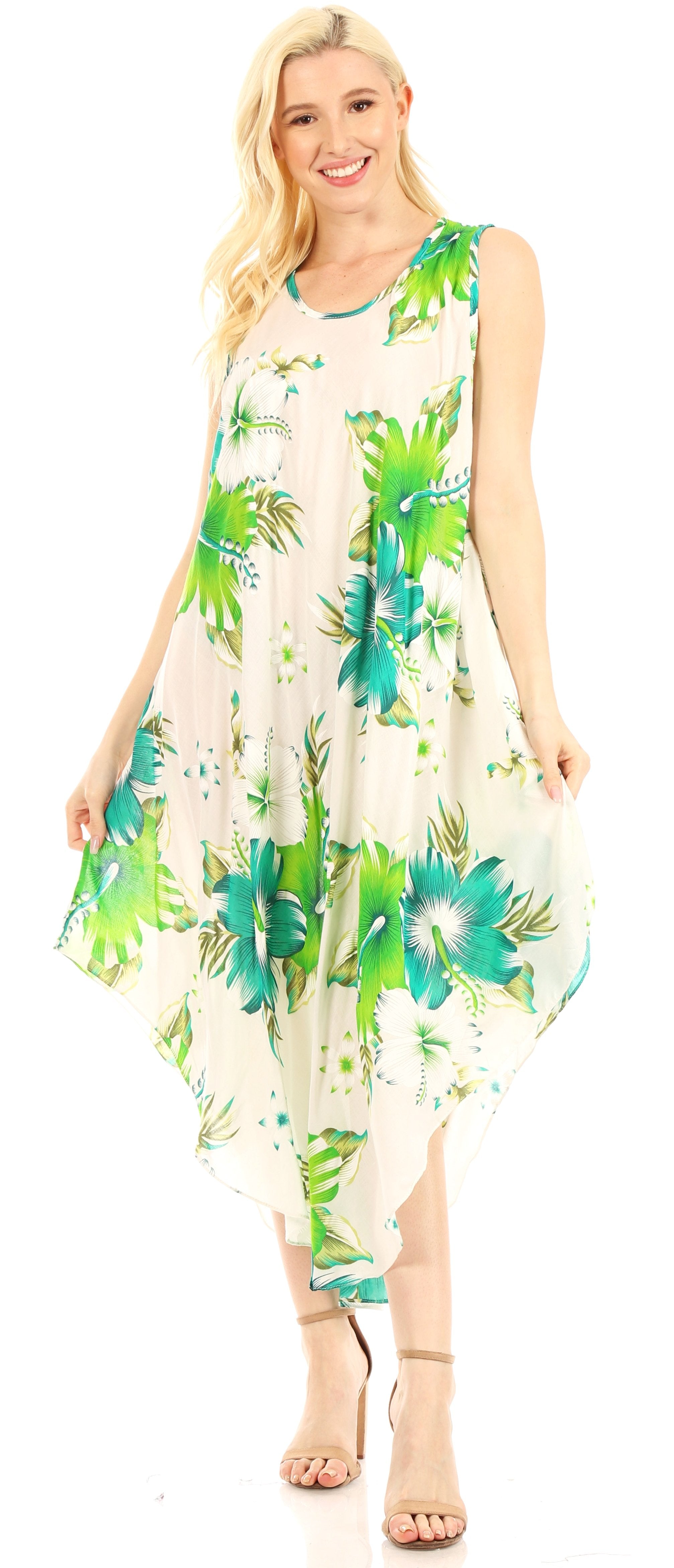 Sakkas - Aba Floral Print Sleeveless Loose Dress