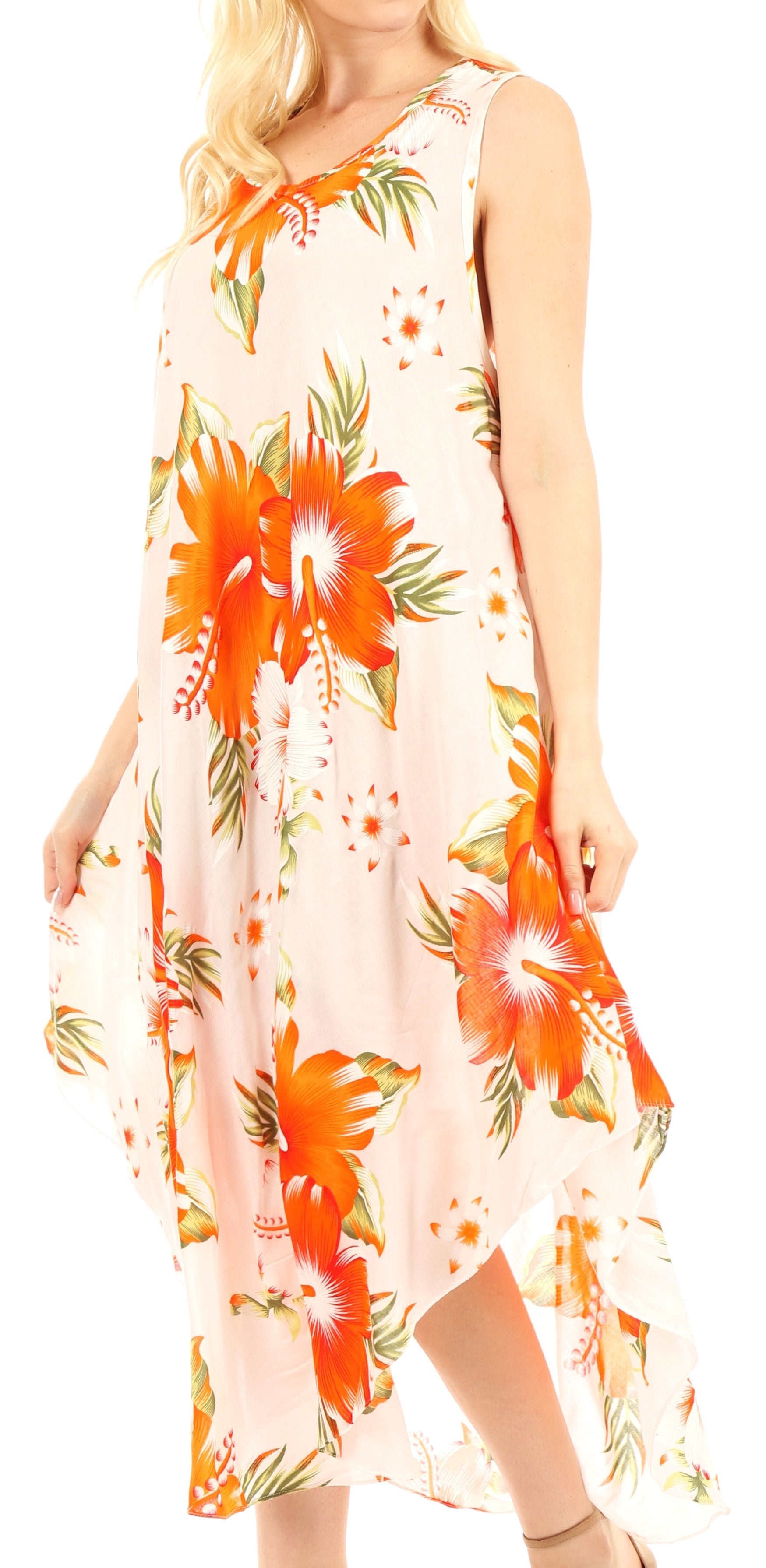 Sakkas - Aba Floral Print Sleeveless Loose Dress