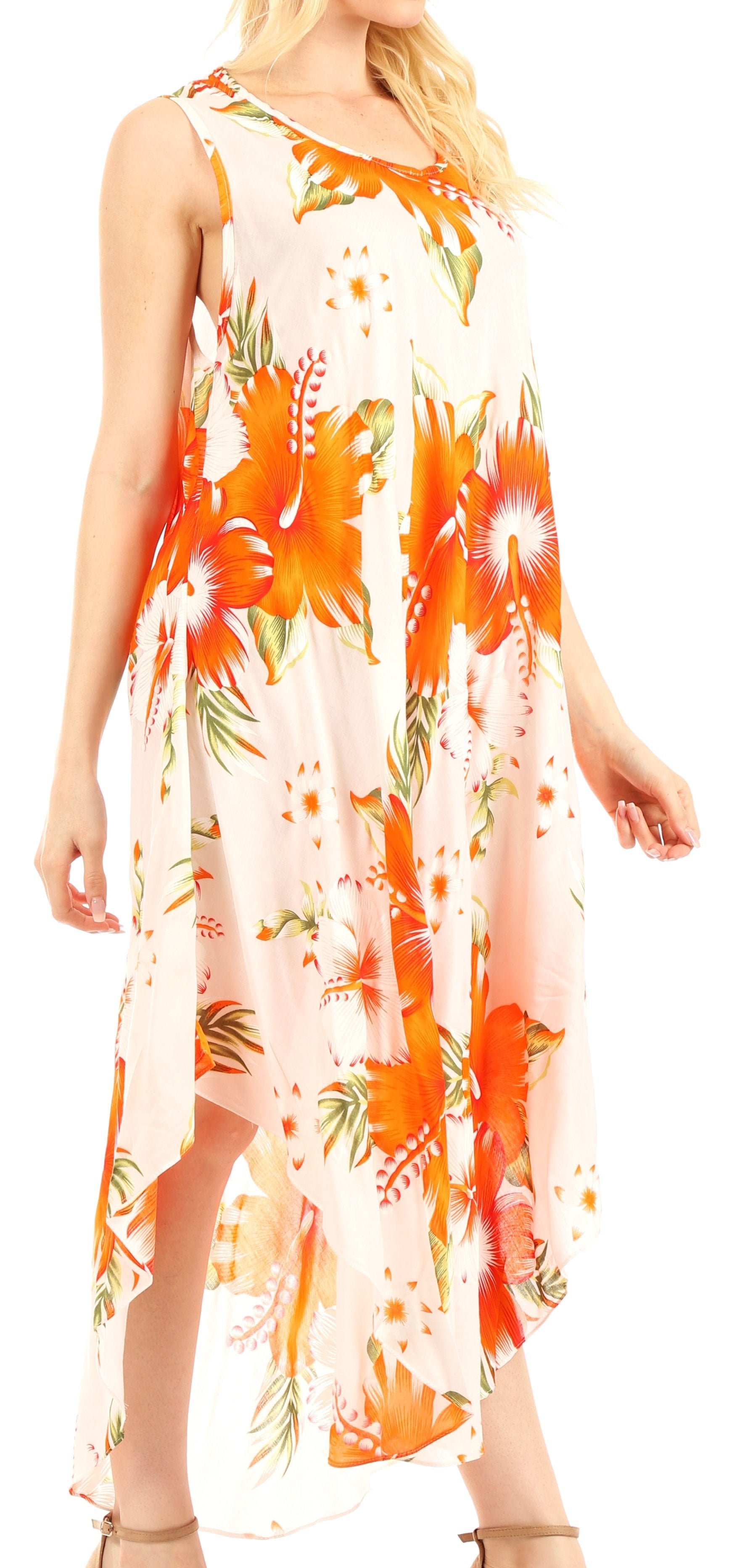 Sakkas - Aba Floral Print Sleeveless Loose Dress