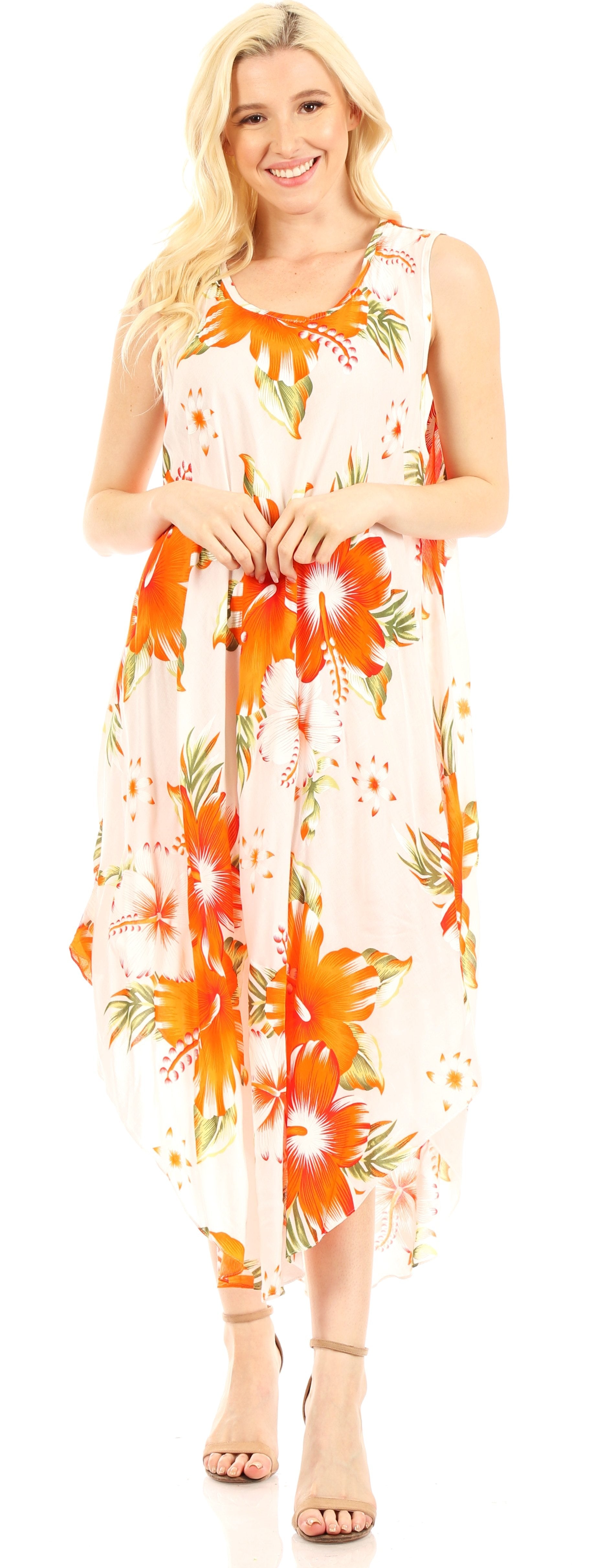 Sakkas - Aba Floral Print Sleeveless Loose Dress