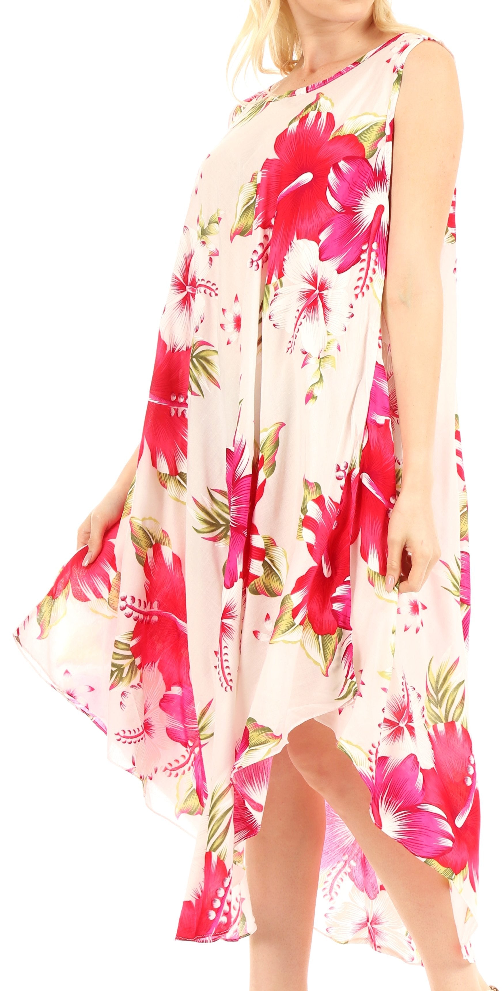 Sakkas - Aba Floral Print Sleeveless Loose Dress