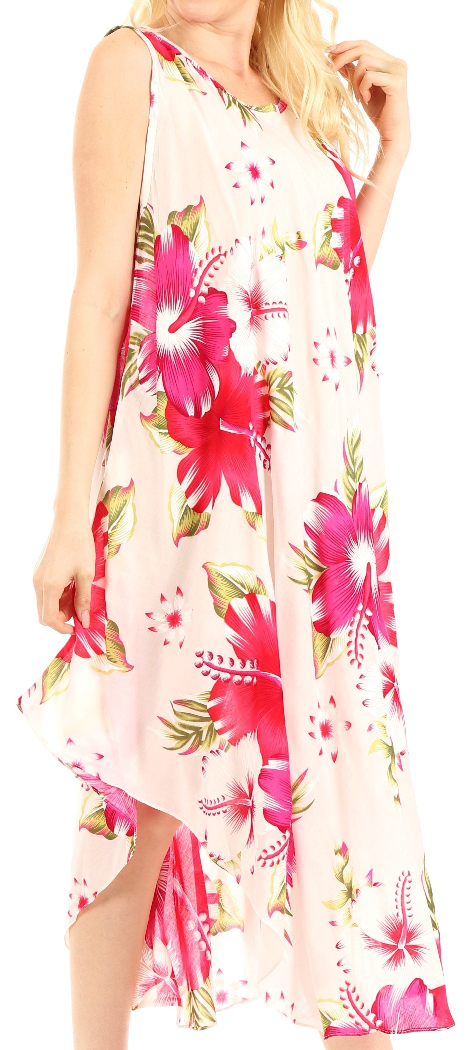 Sakkas - Aba Floral Print Sleeveless Loose Dress