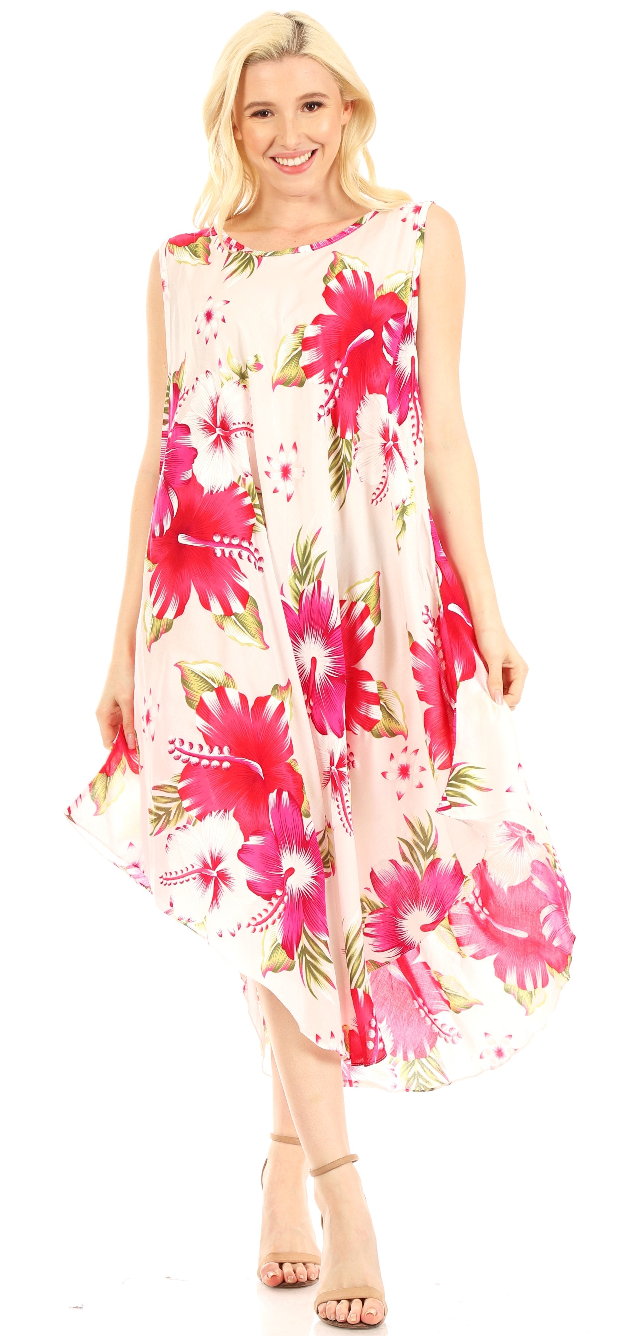 Sakkas - Aba Floral Print Sleeveless Loose Dress