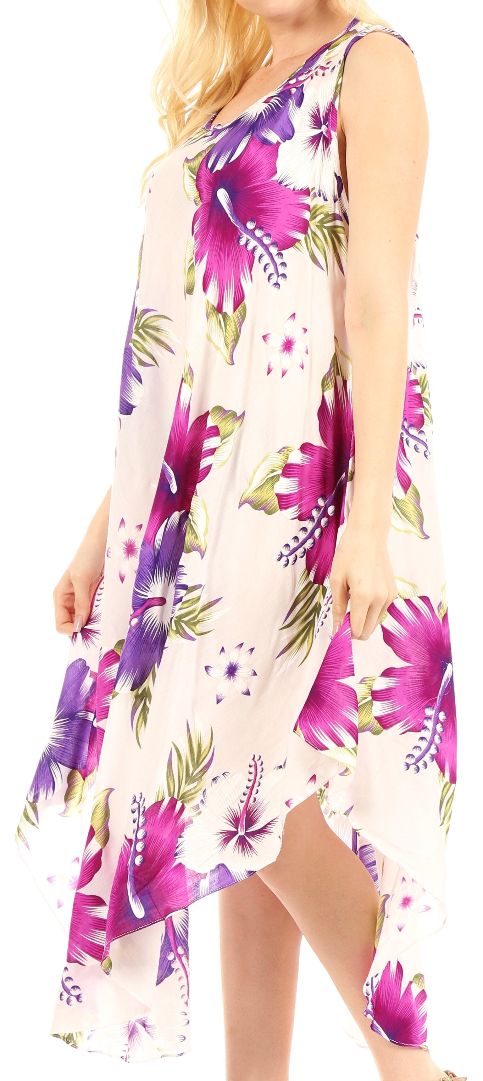 Sakkas - Aba Floral Print Sleeveless Loose Dress