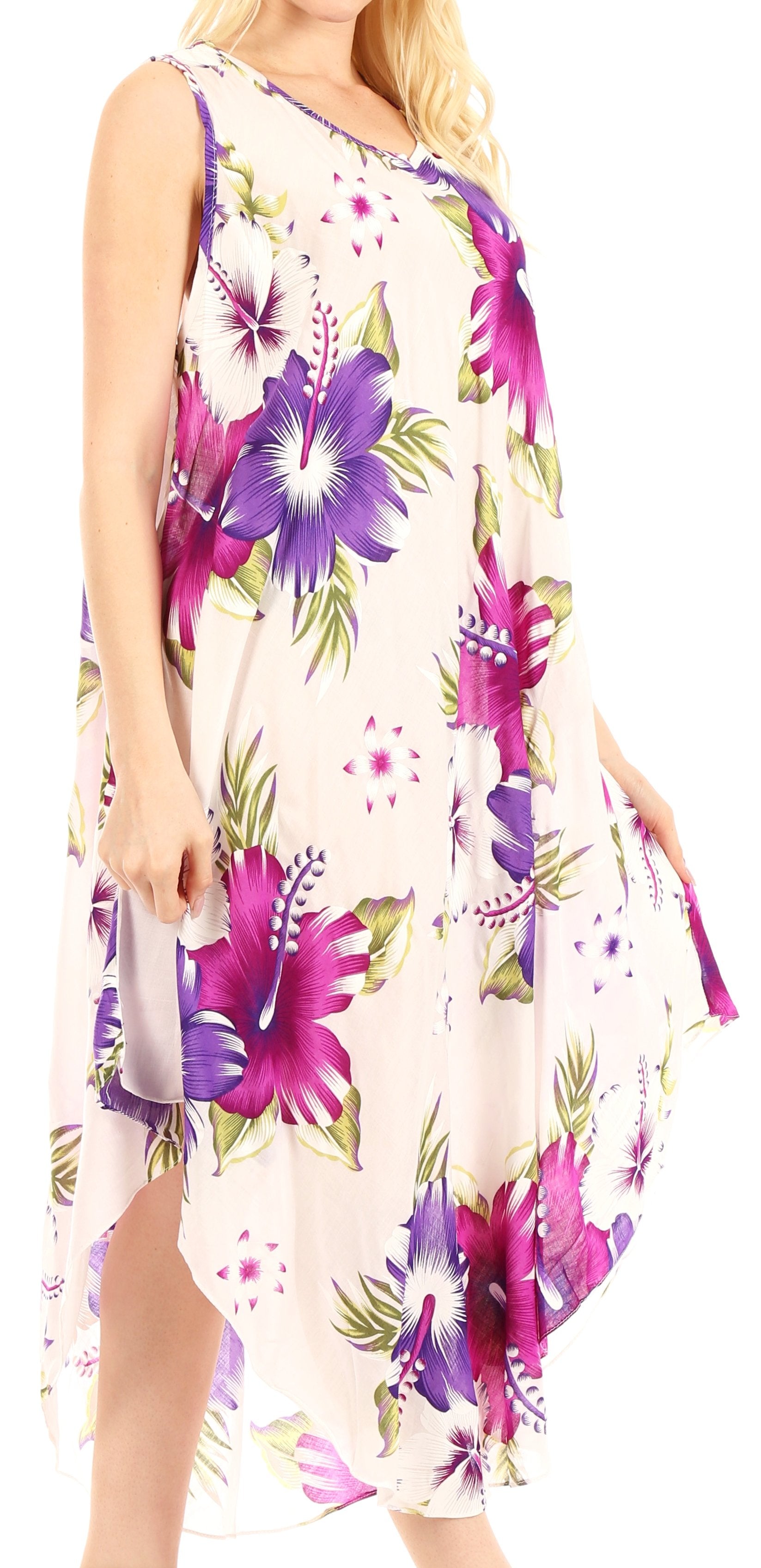 Sakkas - Aba Floral Print Sleeveless Loose Dress