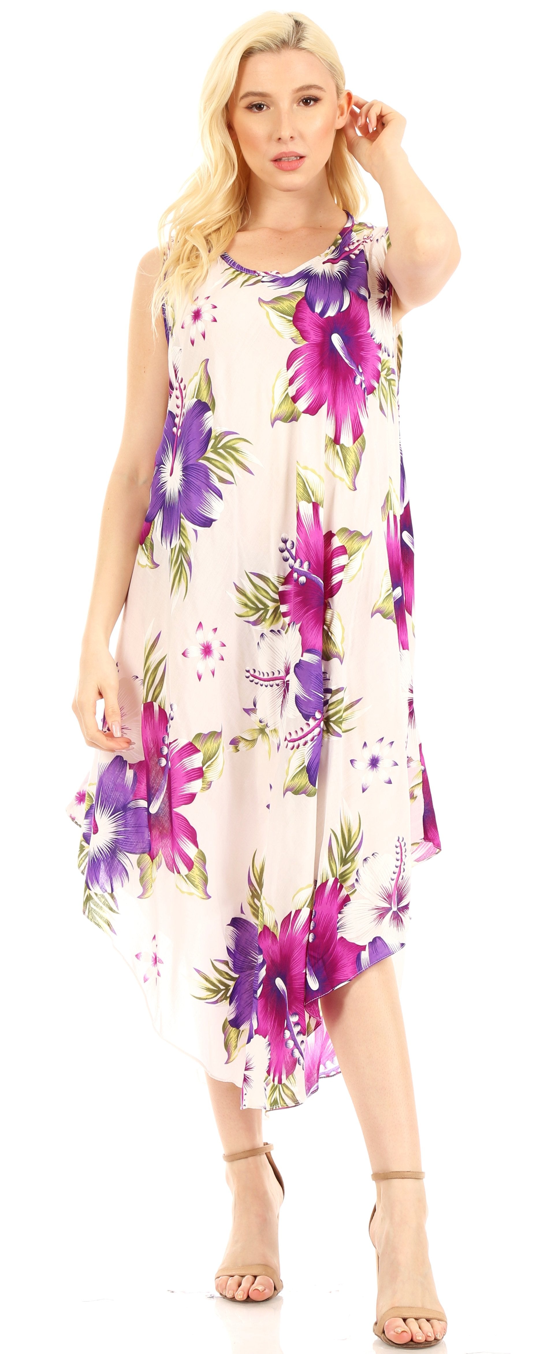 Sakkas - Aba Floral Print Sleeveless Loose Dress