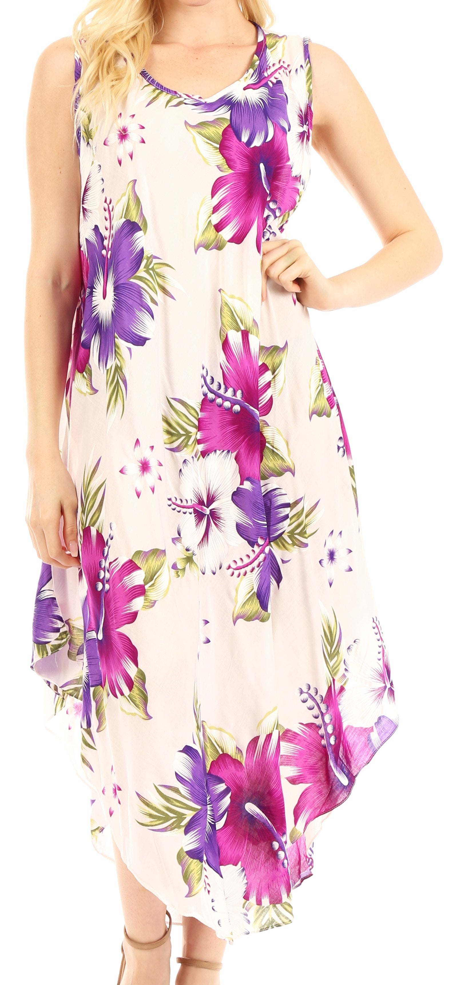 Sakkas - Aba Floral Print Sleeveless Loose Dress