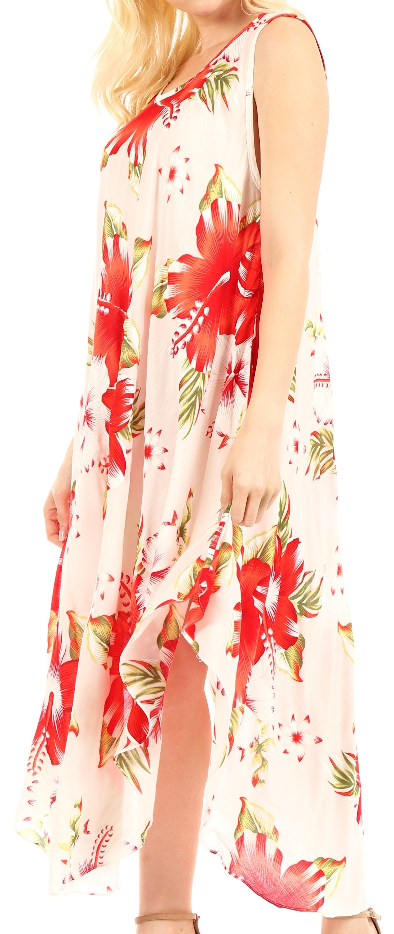 Sakkas - Aba Floral Print Sleeveless Loose Dress