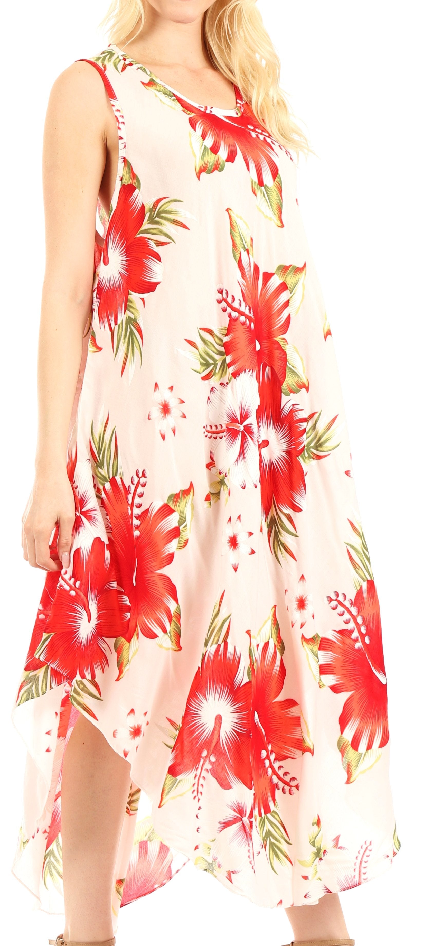 Sakkas - Aba Floral Print Sleeveless Loose Dress