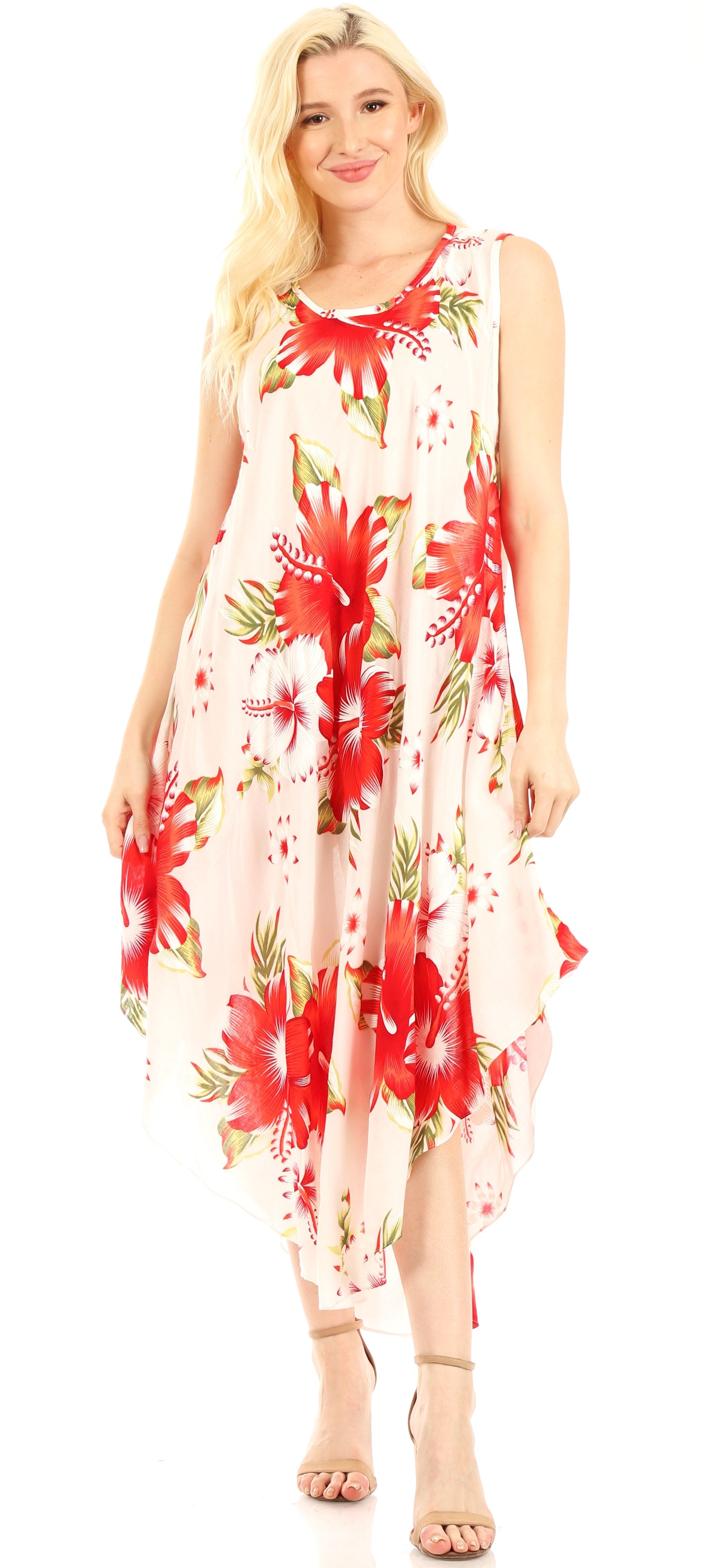 Sakkas - Aba Floral Print Sleeveless Loose Dress