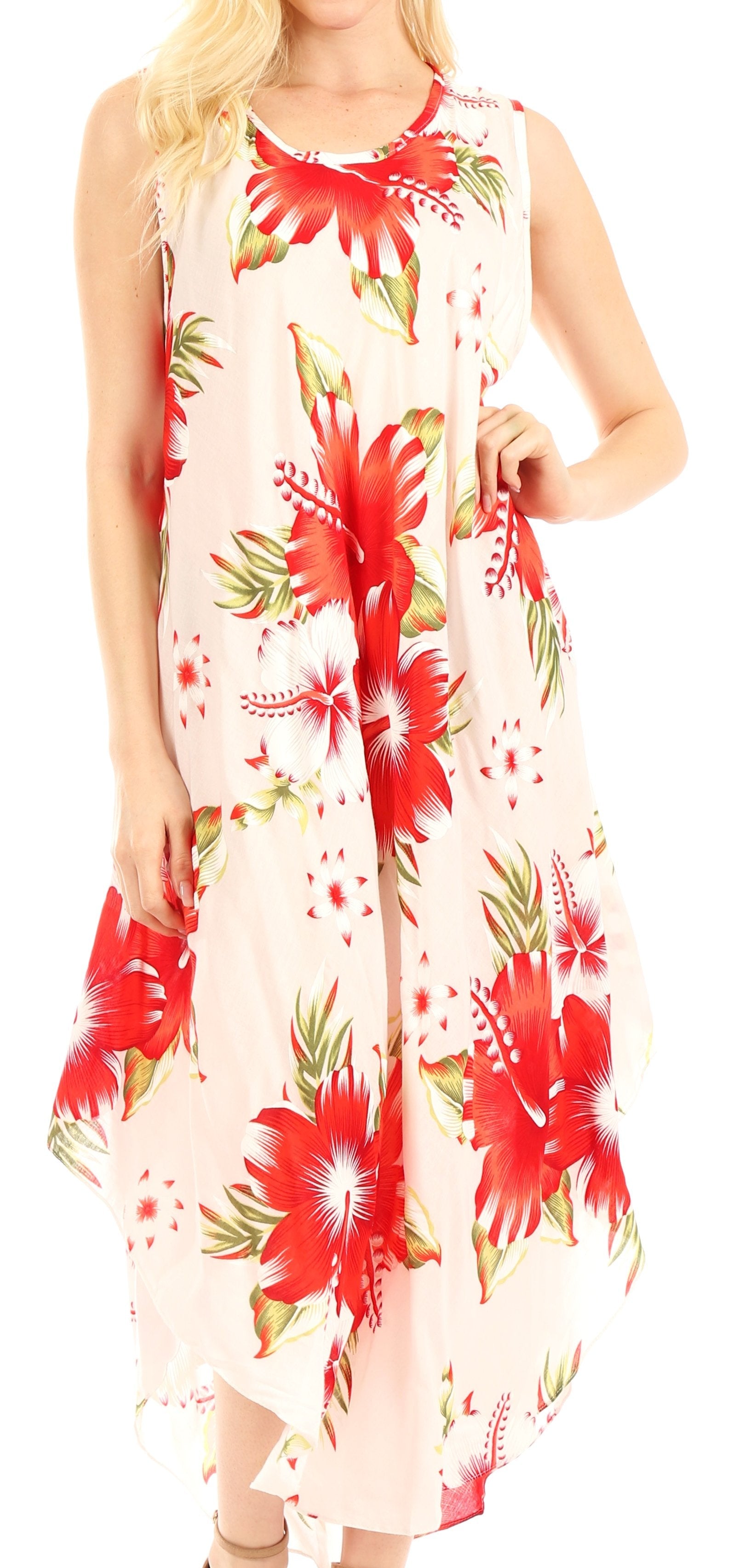 Sakkas - Aba Floral Print Sleeveless Loose Dress