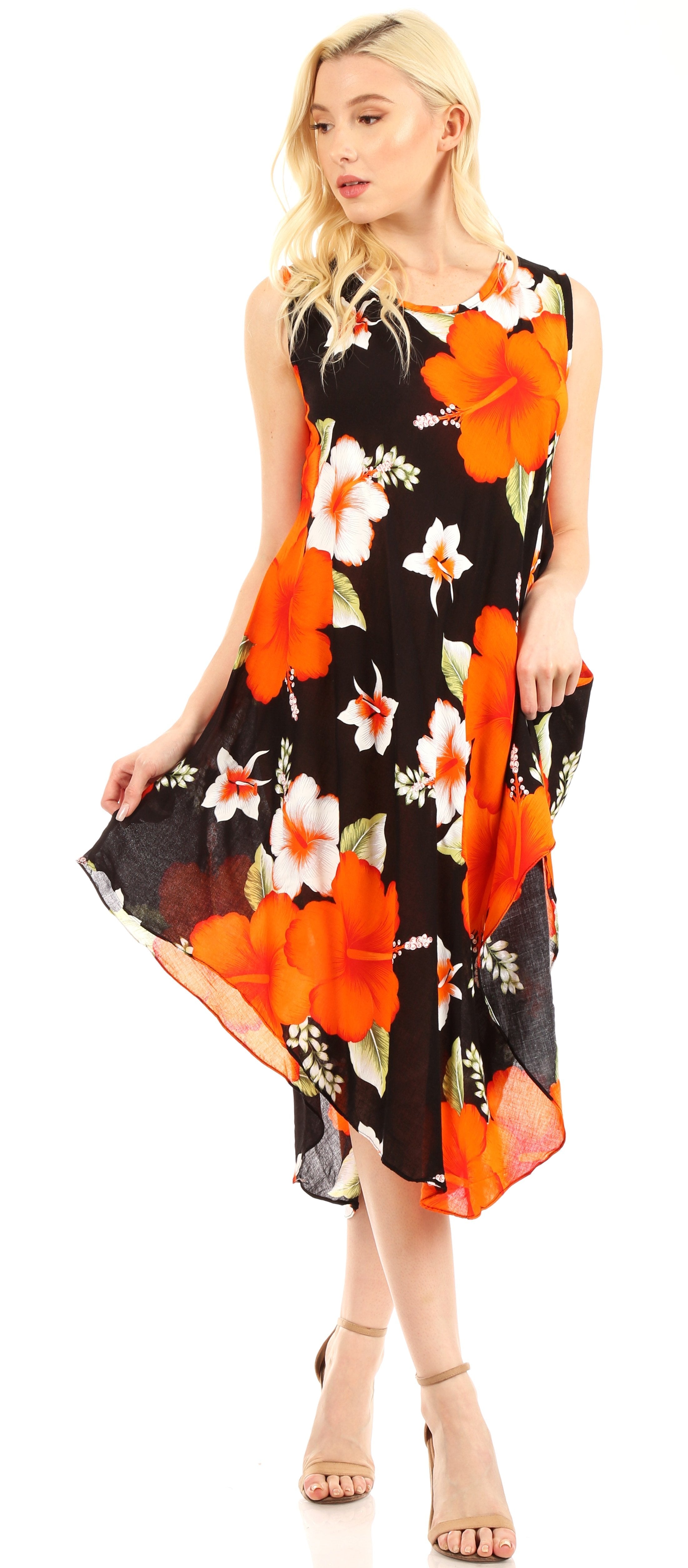 Sakkas - Clara Sleeveless Sundress Loose Floral Print Dress