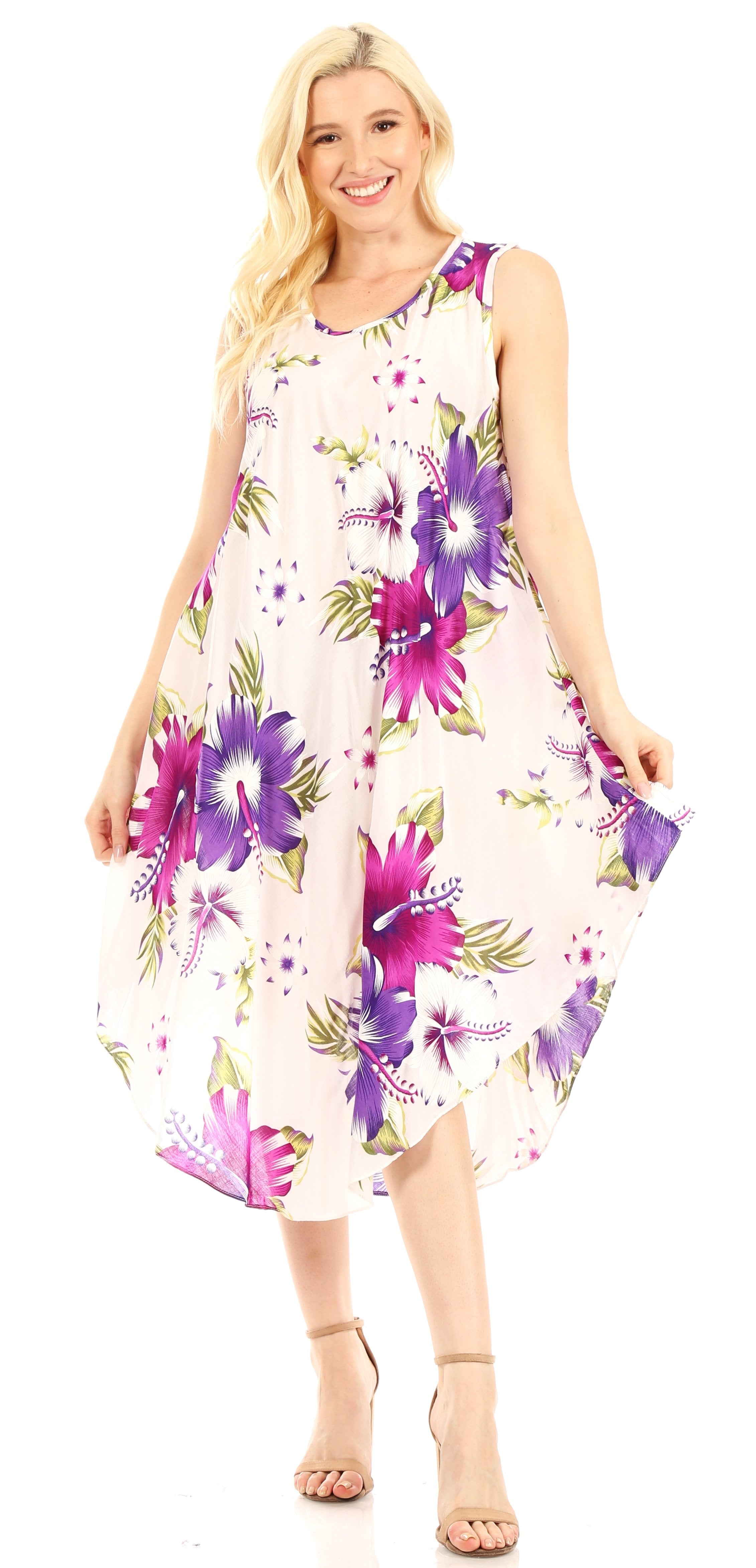 Sakkas - Clara Sleeveless Sundress Loose Floral Print Dress