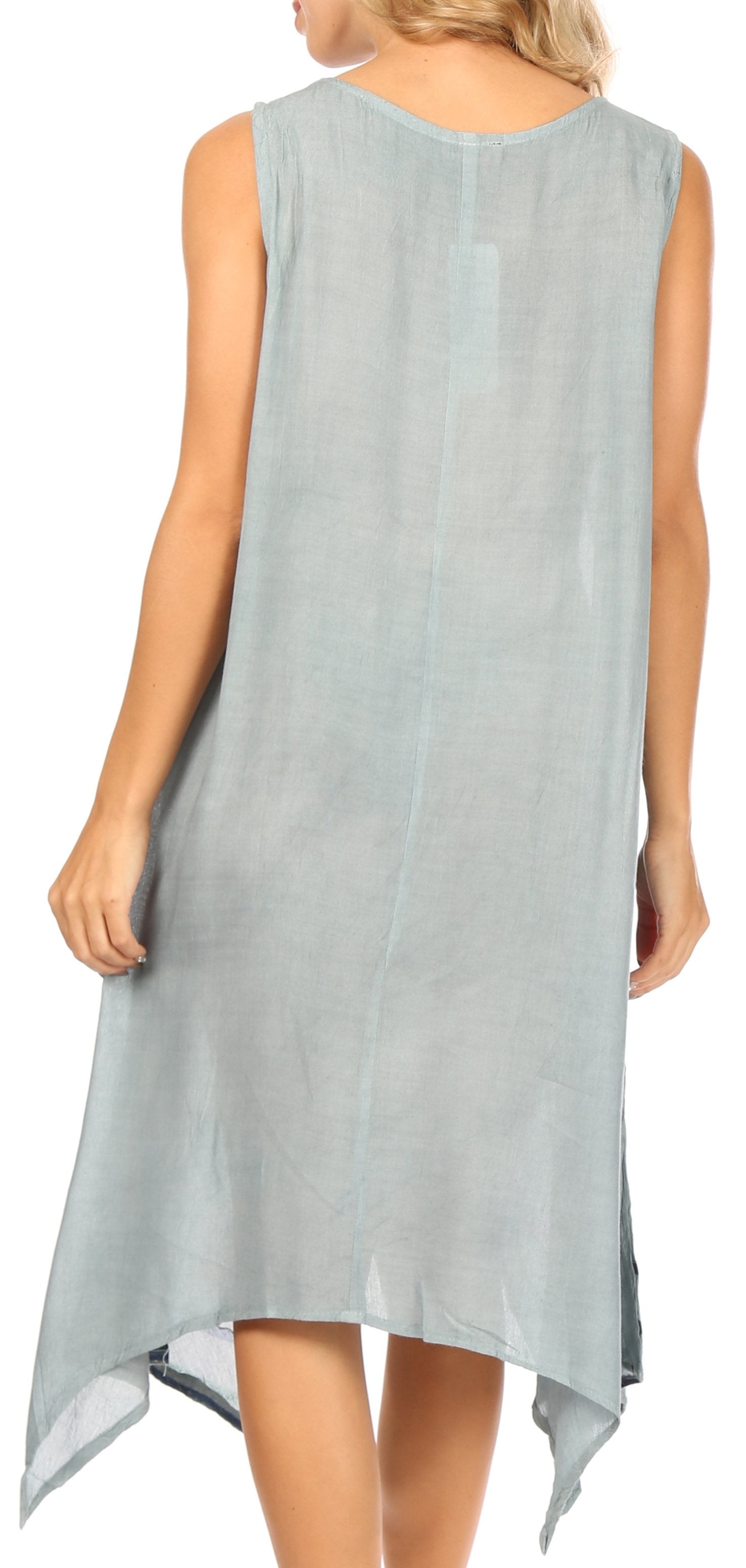 Light blue sleeveless dress worn by a model on a white background