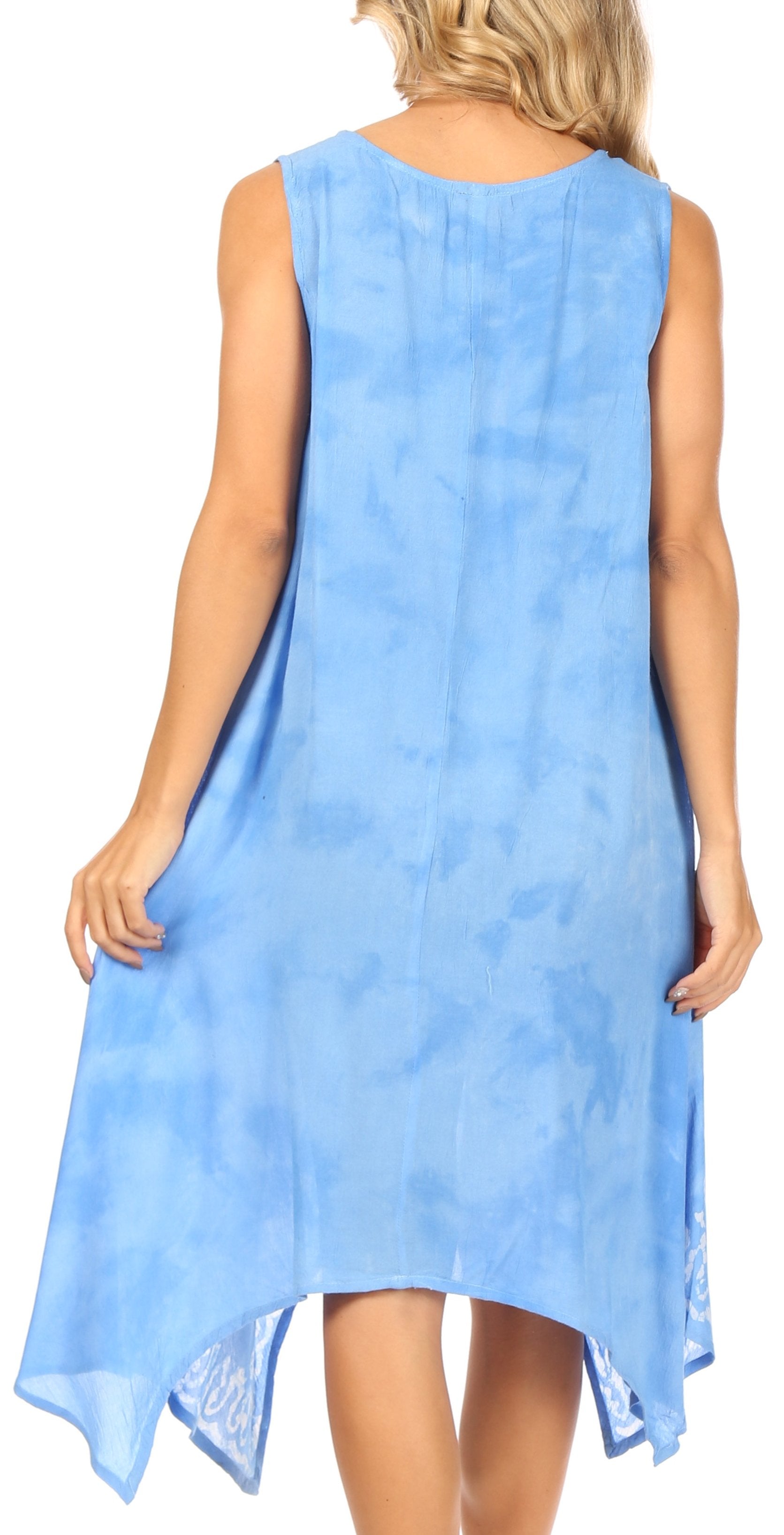 Light blue sleeveless dress worn by a model on a white background