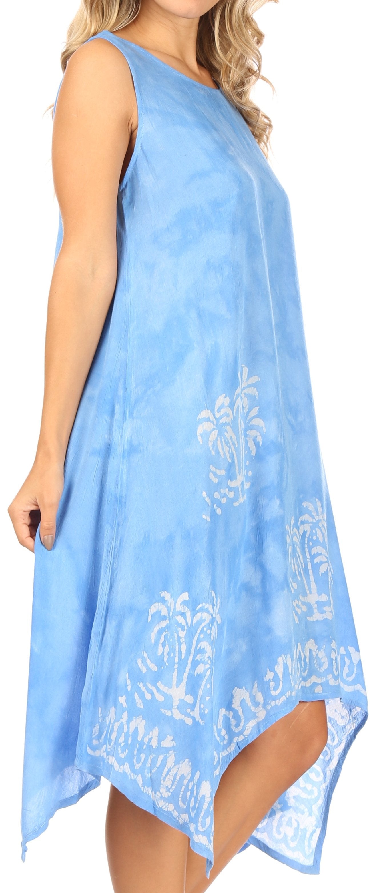 Light blue sleeveless dress with white floral patterns on a plain background
